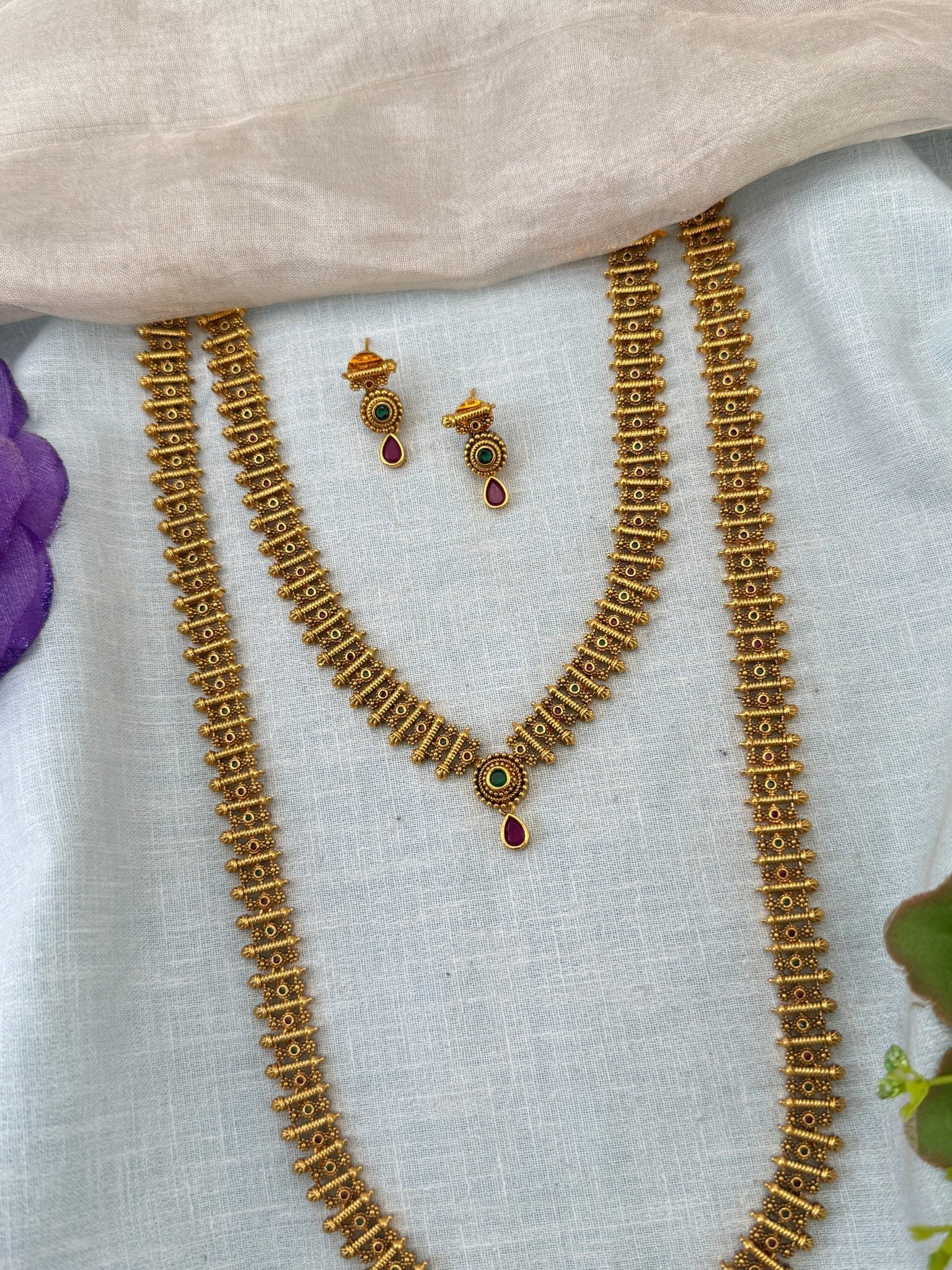 Royal Antique Long Semi Bridal Necklace Set 1143 - Mahilas