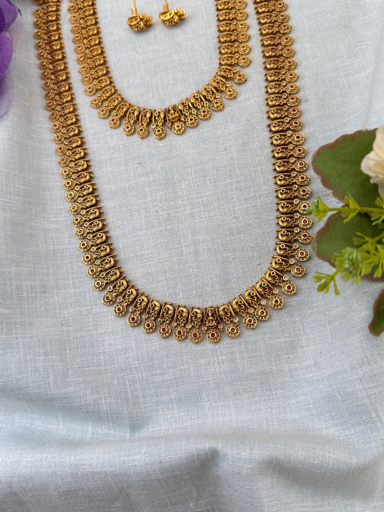 Royal Antique Long Semi Bridal Necklace Set 1144 - Mahilas