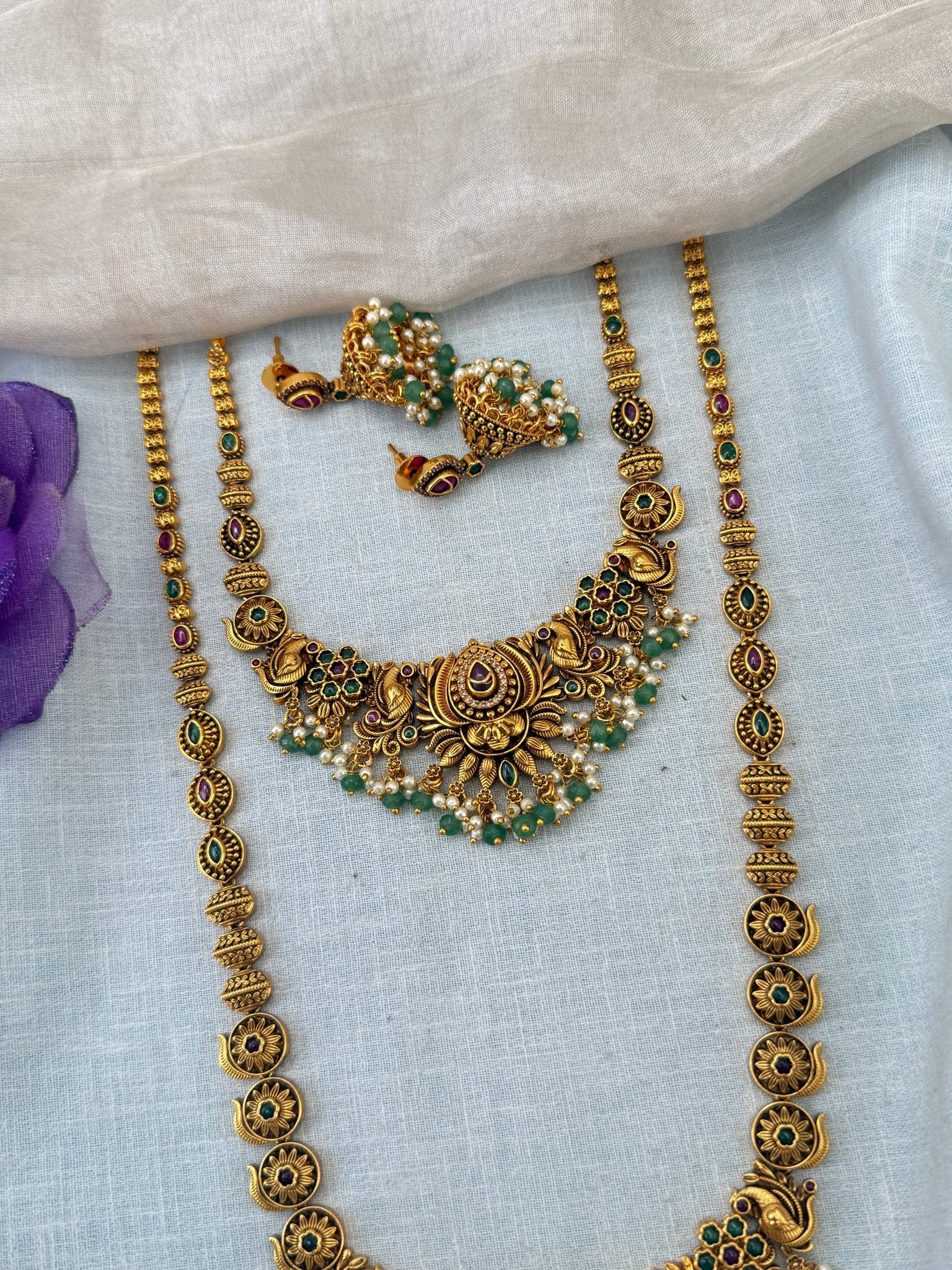 Royal Antique Long Semi Bridal Necklace Set 1146 - Mahilas