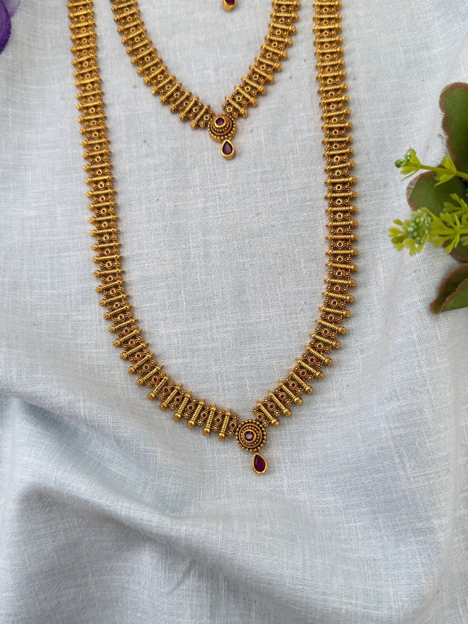 Royal Antique Long Semi Bridal Necklace Set 1147 - Mahilas
