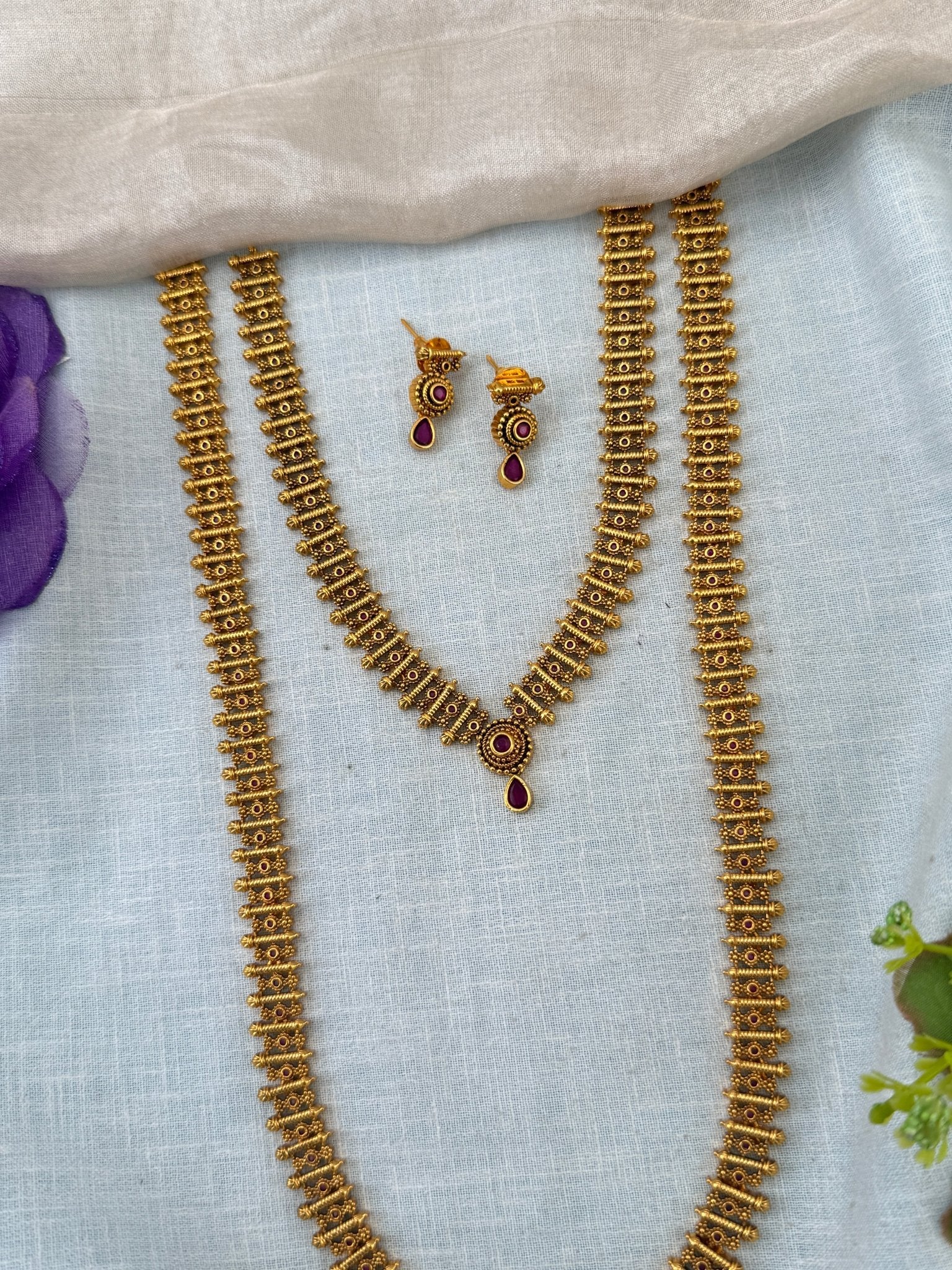 Royal Antique Long Semi Bridal Necklace Set 1147 - Mahilas