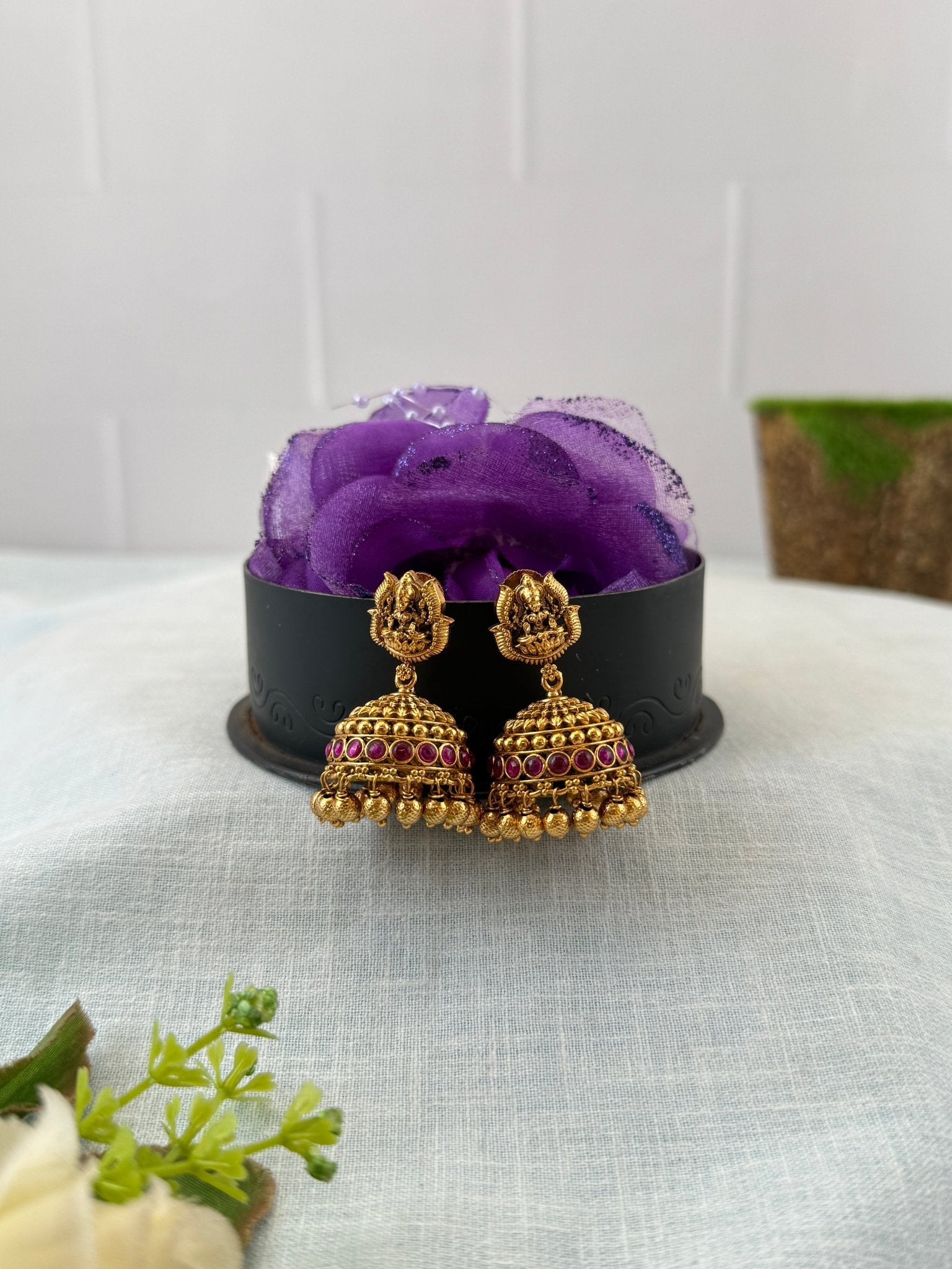 Royal Antique Lotus Lakshmi Jhumka Earrings 1155 - Mahilas