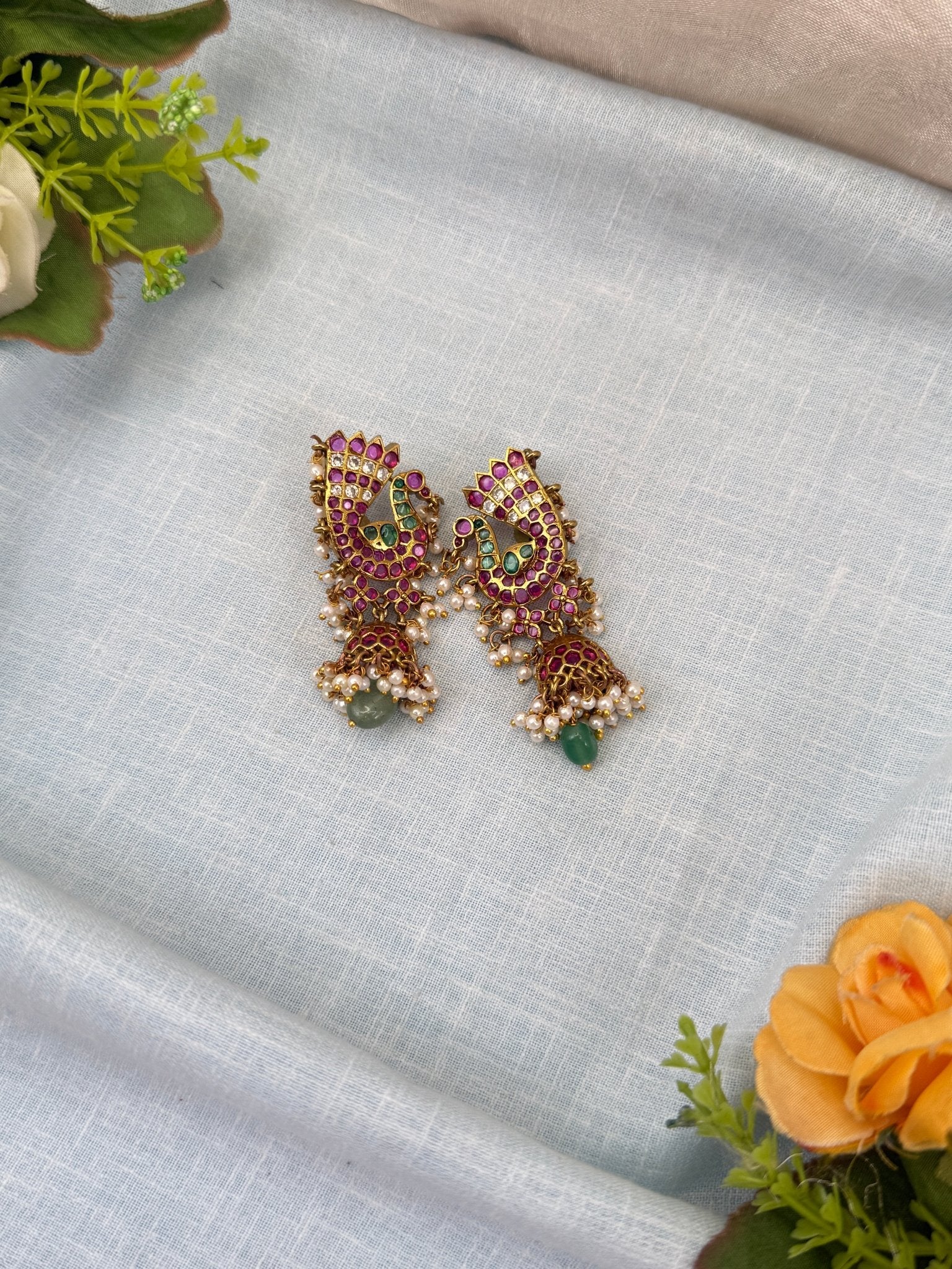 Royal Antique Peacock Jhumka Earrings 0854 - Mahilas