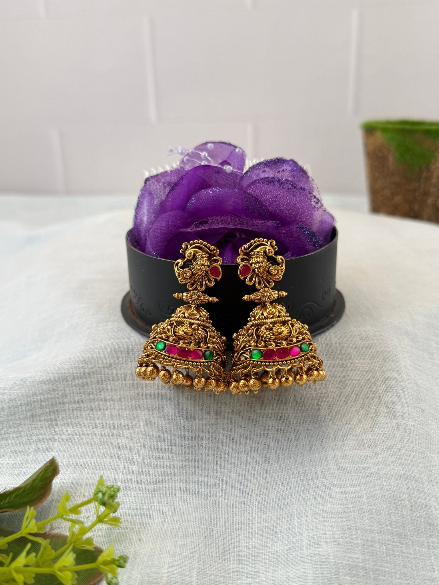 Royal Antique Peacock Jhumka Earrings 1140 - Mahilas