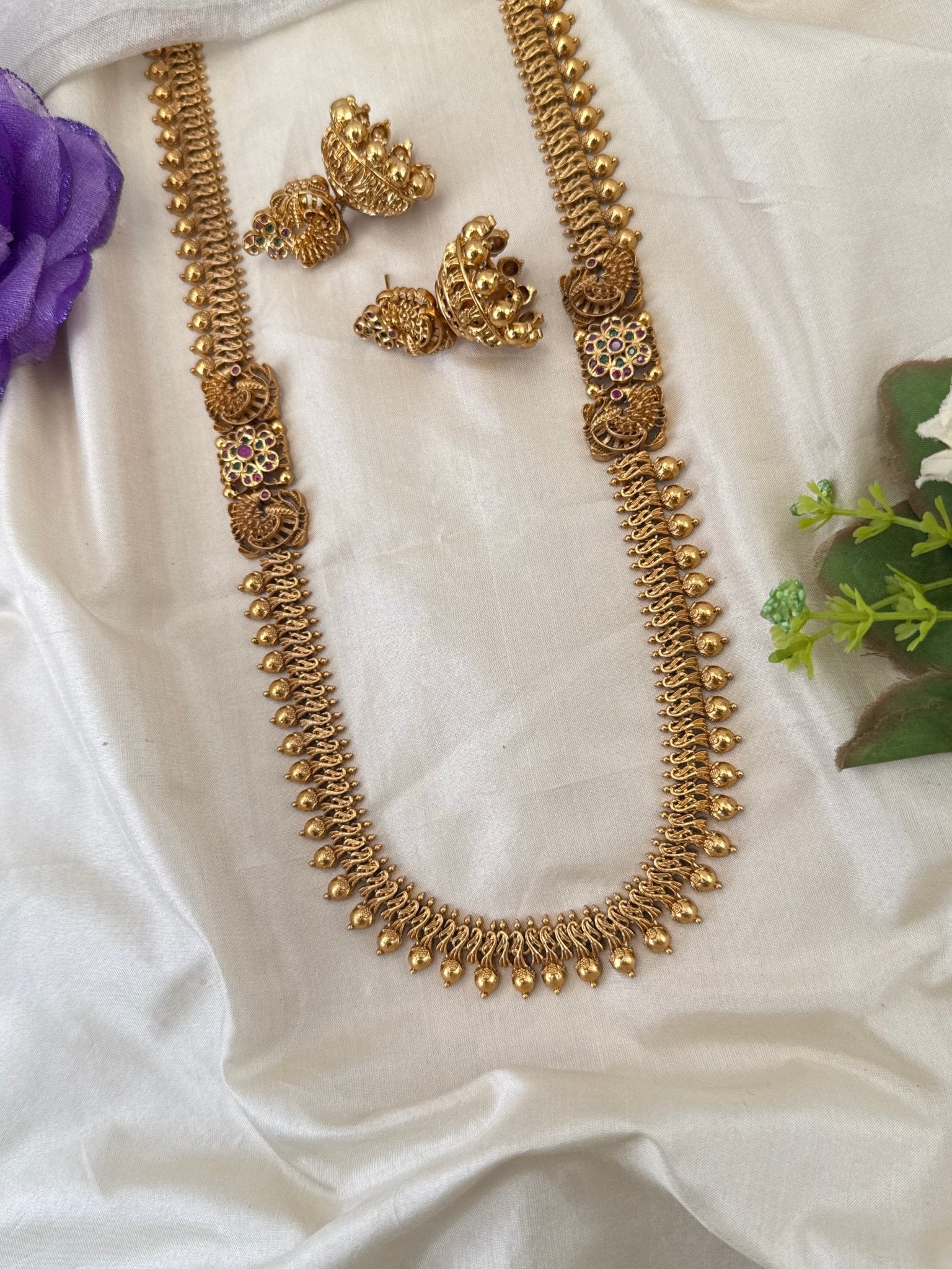 Royal Antique Peacock Long Necklace Set 1234 - Mahilas
