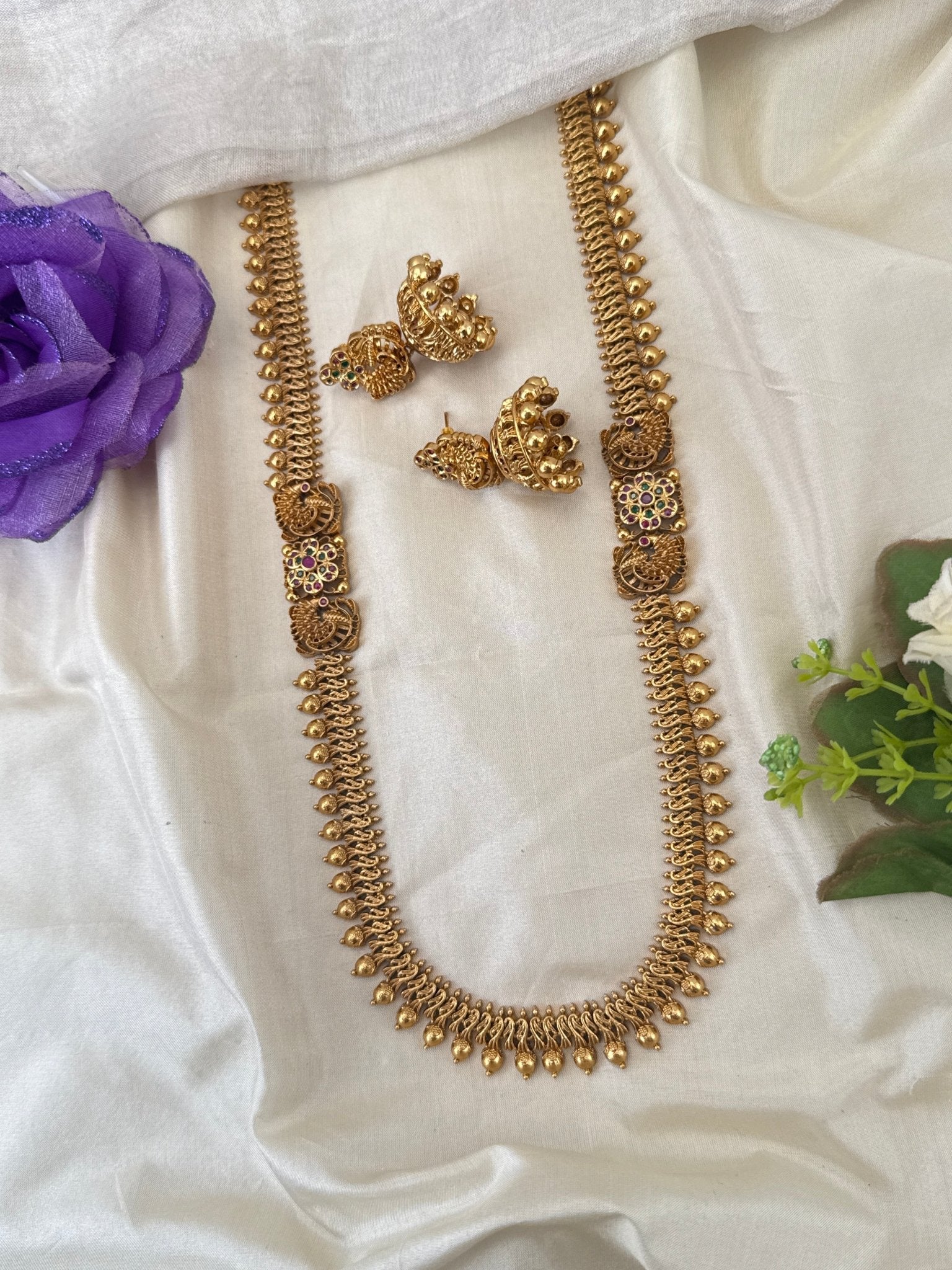Royal Antique Peacock Long Necklace Set 1234 - Mahilas