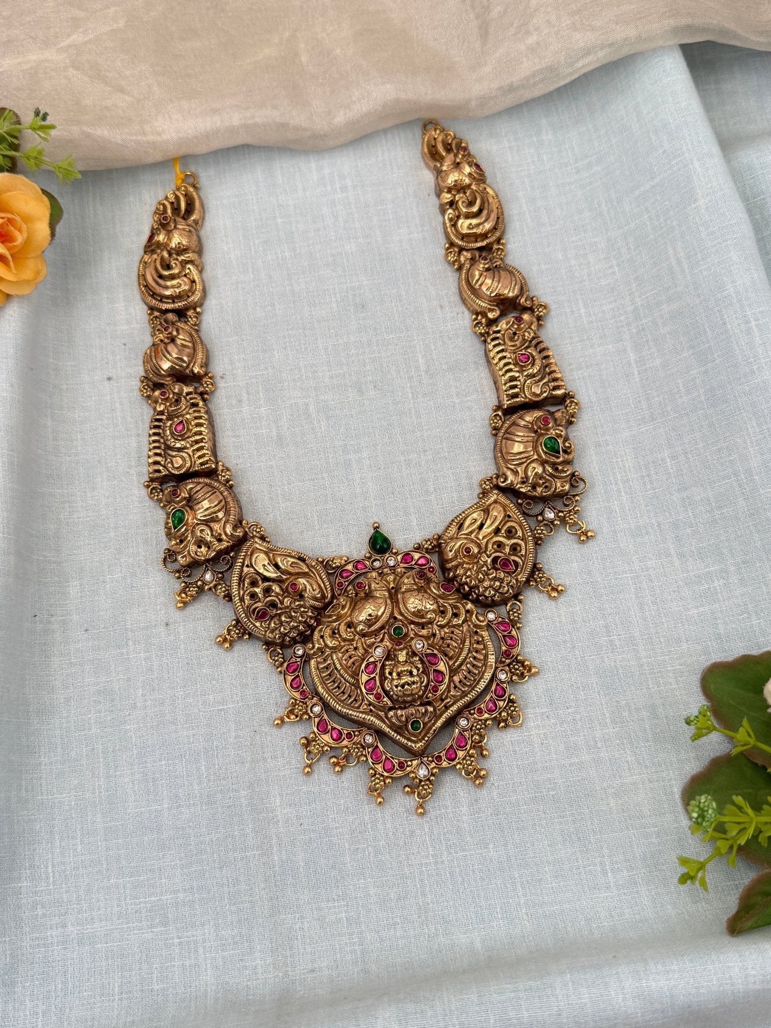 Royal Antique Peacock Mid Long Necklace Set 0438 - Mahilas