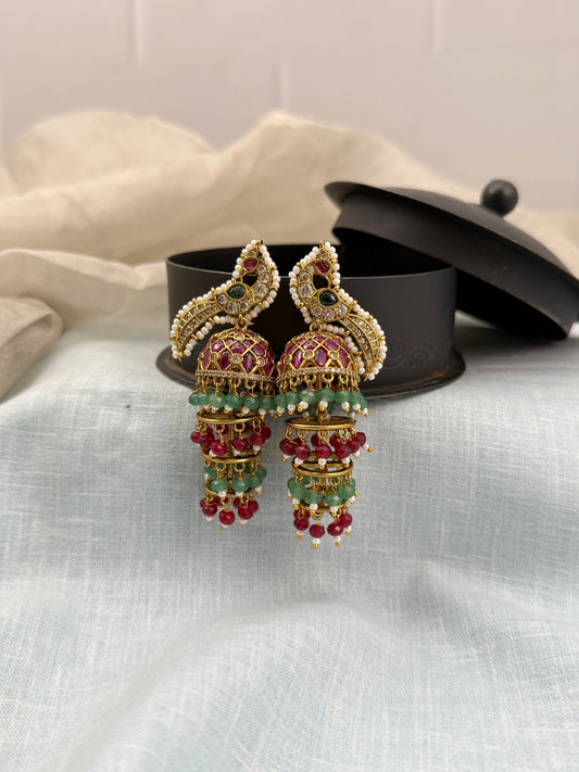 Royal Antique Peacock Step Jhumka Earrings 0468 - Mahilas