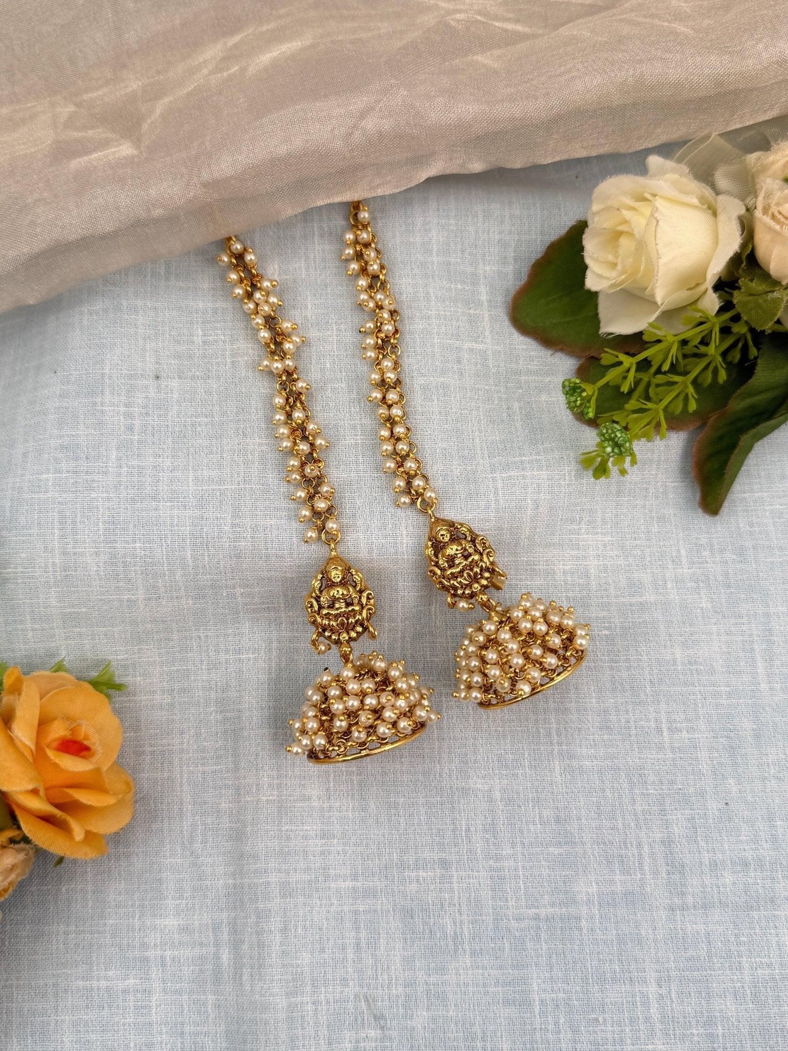 Royal Antique Pearl Jhumka With Maatal 0563 - Mahilas