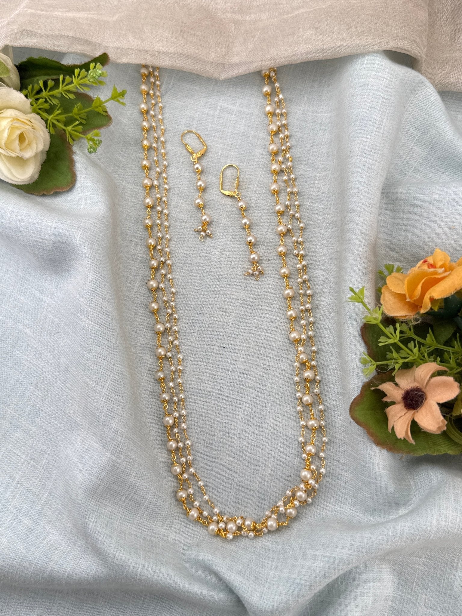 Royal Antique Pearl Multi Layer Necklace Set 1164 - Mahilas