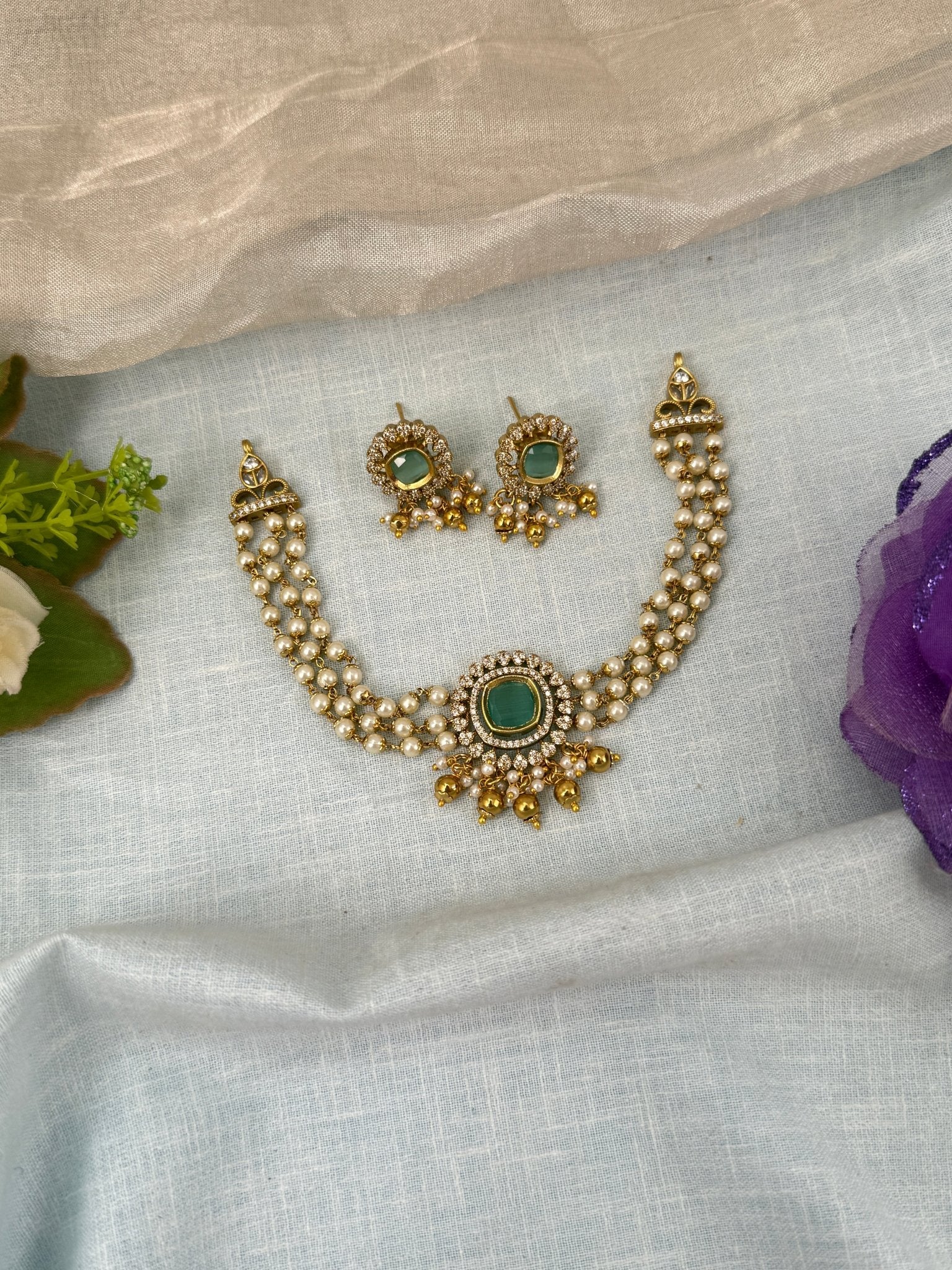 Royal Antique Pendant Choker Necklace Set 0602 - Mahilas