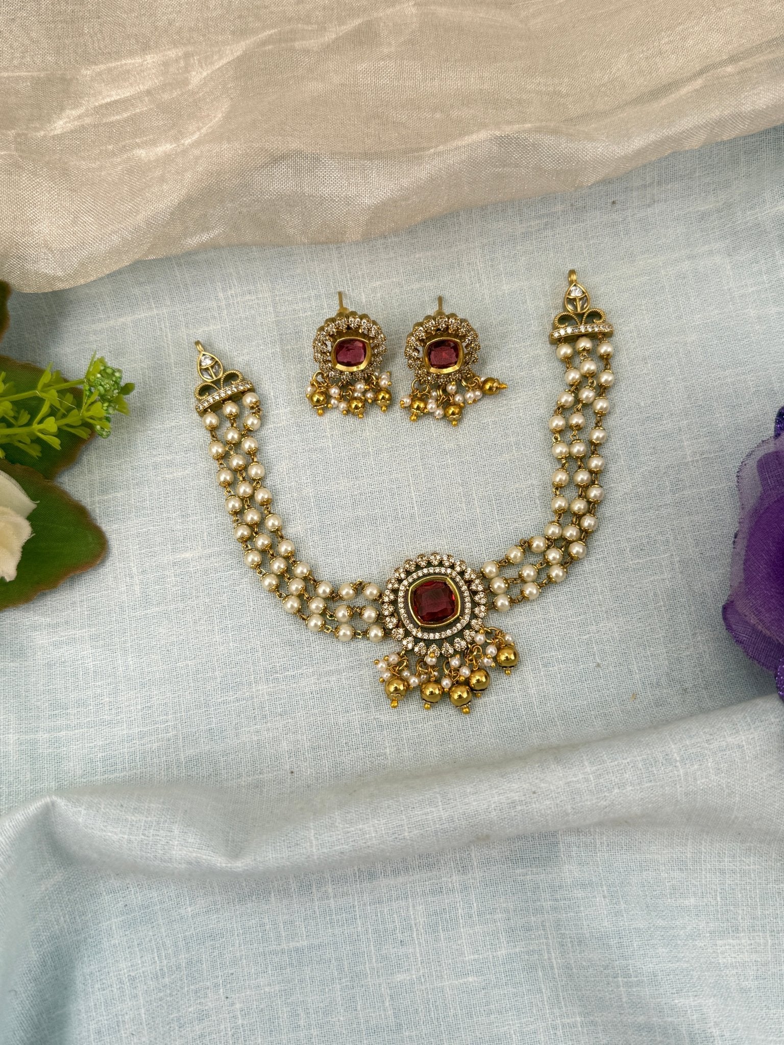 Royal Antique Pendant Choker Necklace Set 0603 - Mahilas