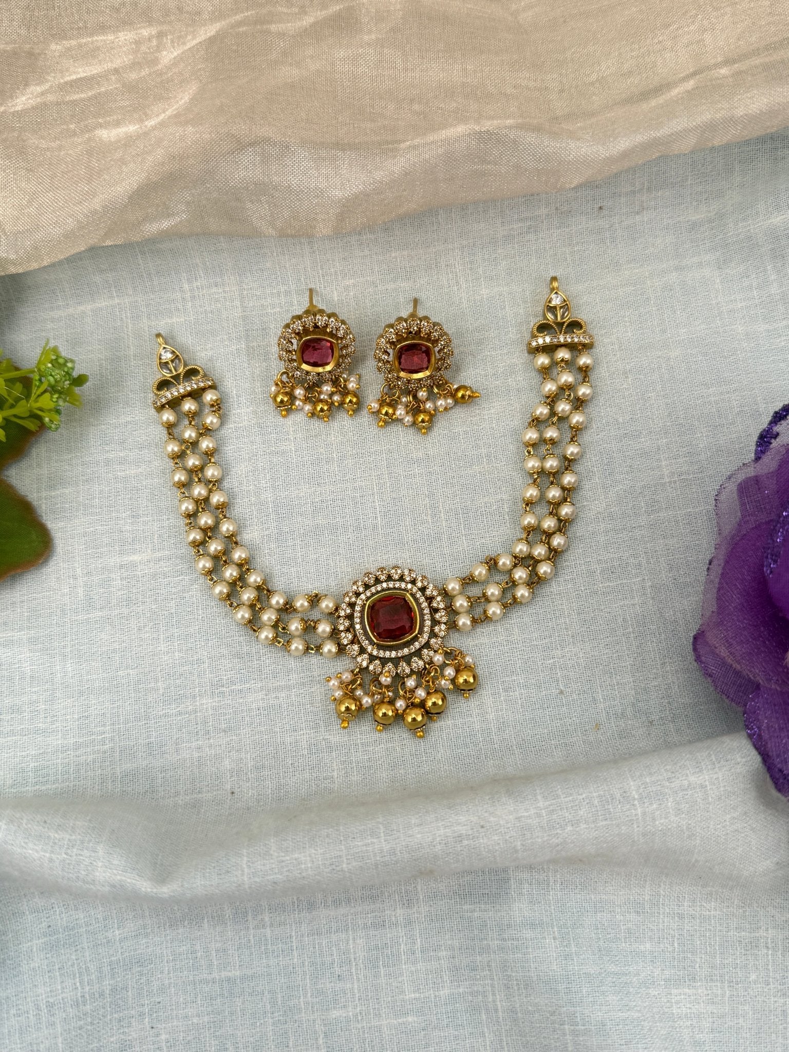 Royal Antique Pendant Choker Necklace Set 0603 - Mahilas