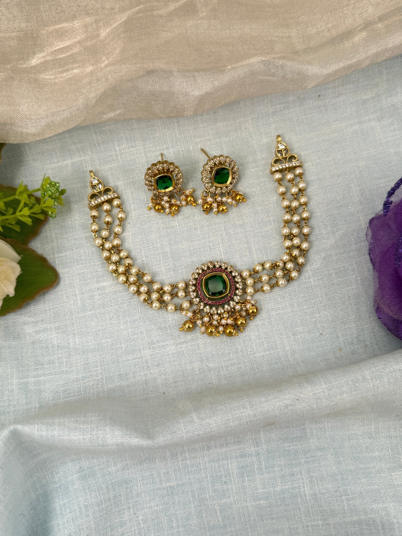 Royal Antique Pendant Choker Necklace Set 0605 - Mahilas