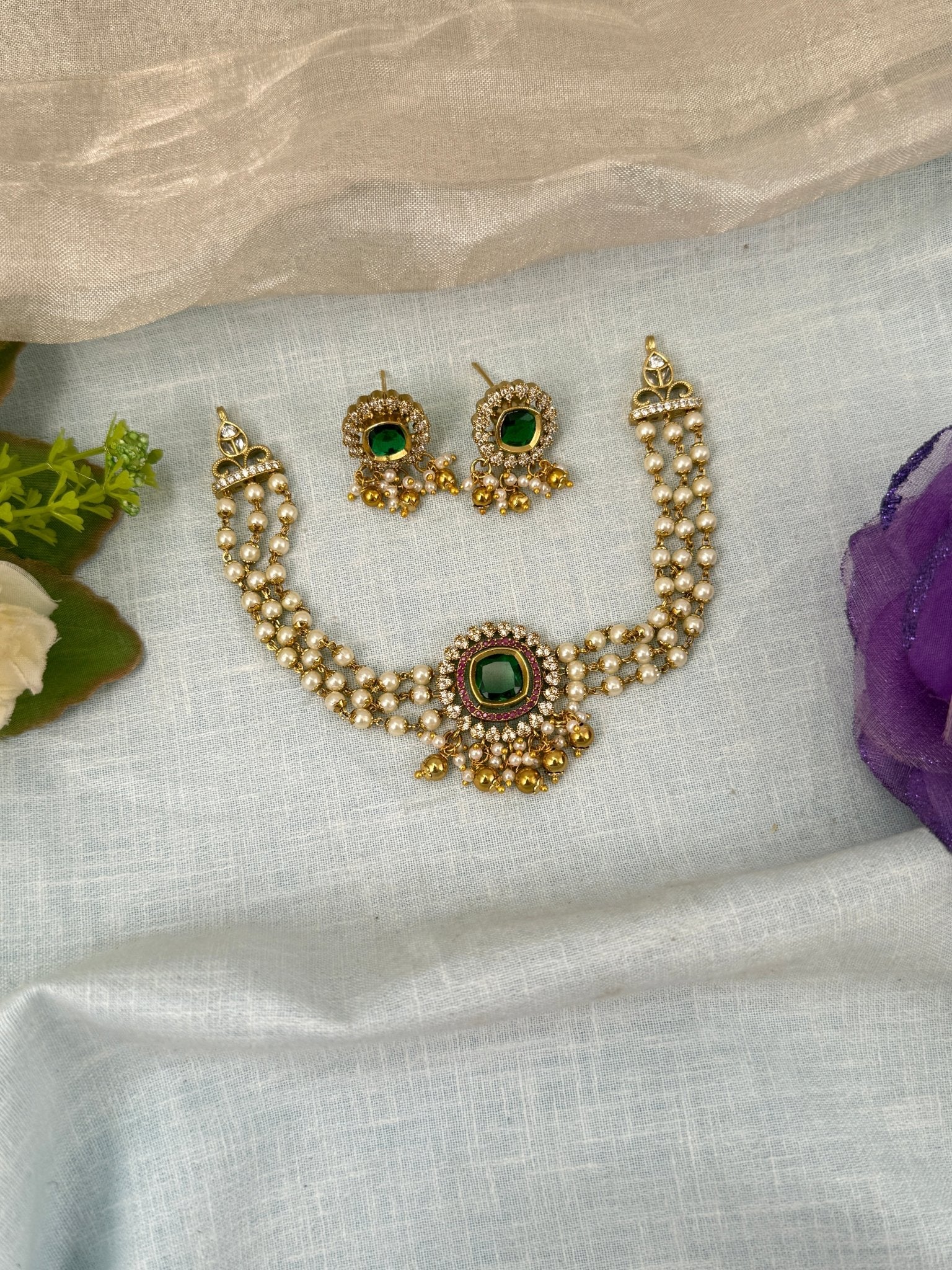 Royal Antique Pendant Choker Necklace Set 0605 - Mahilas