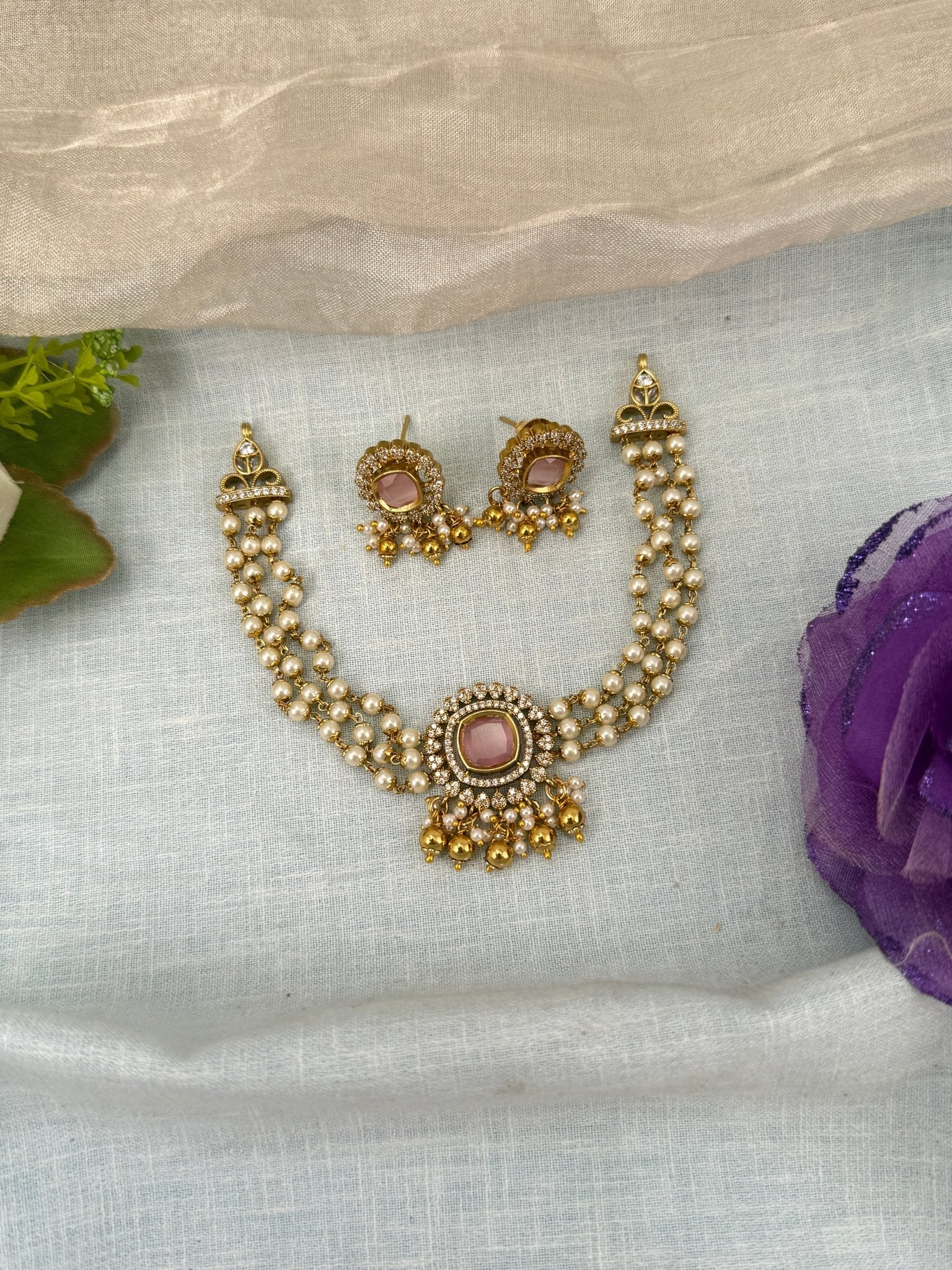 Royal Antique Pendant Choker Necklace Set 0608 - Mahilas