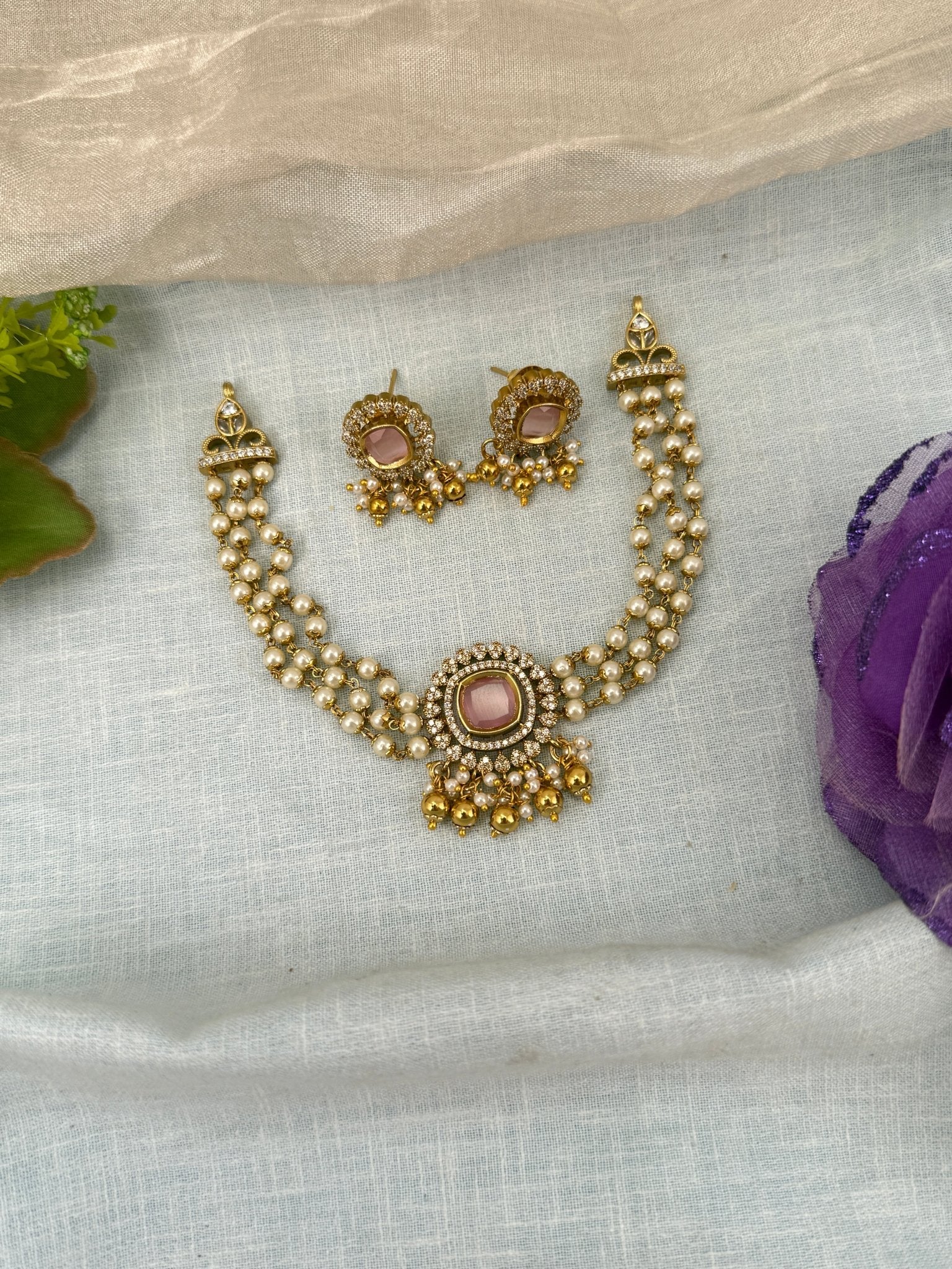 Royal Antique Pendant Choker Necklace Set 0608 - Mahilas