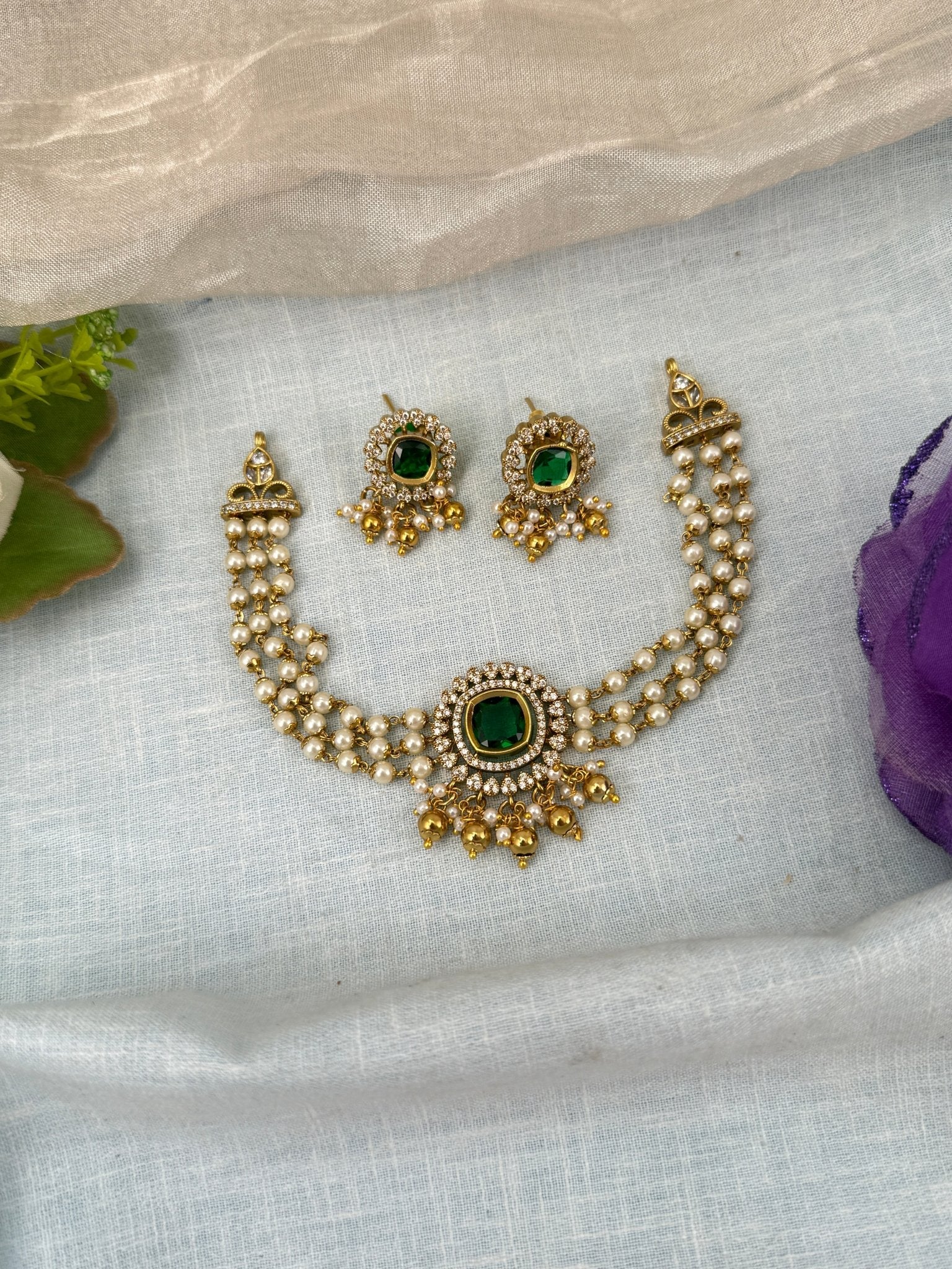 Royal Antique Pendant Choker Necklace Set 0609 - Mahilas