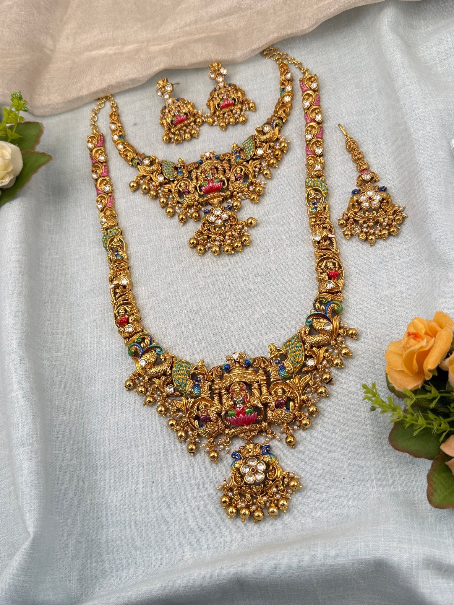 Royal Antique Semi - Bridal Necklace Set 0729 - Mahilas