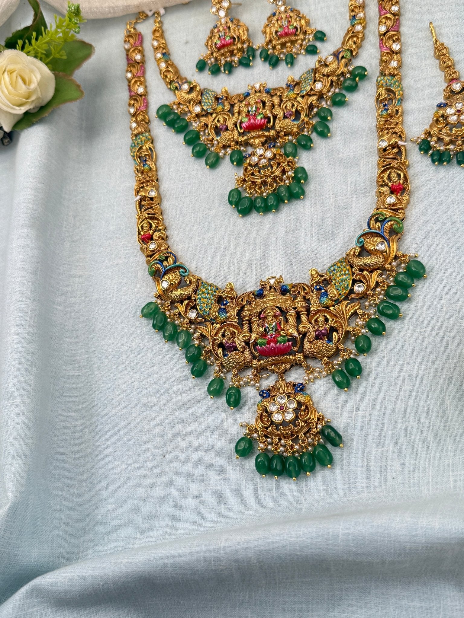 Royal Antique Semi - Bridal Necklace Set 0730 - Mahilas