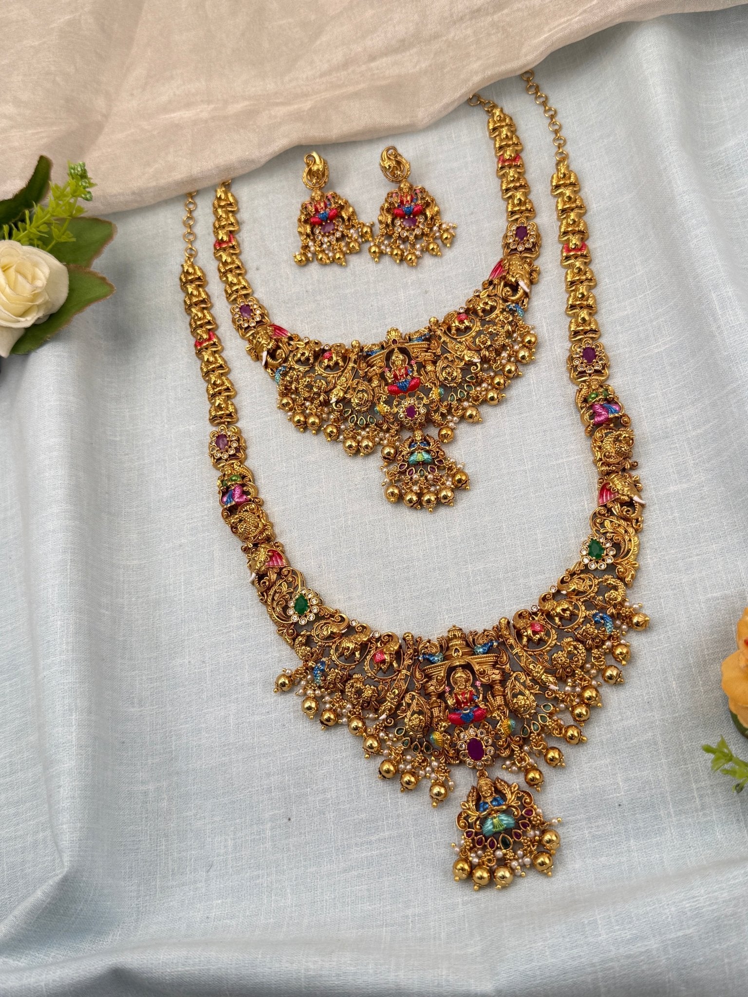 Royal Antique Semi - Bridal Necklace Set 0731 - Mahilas