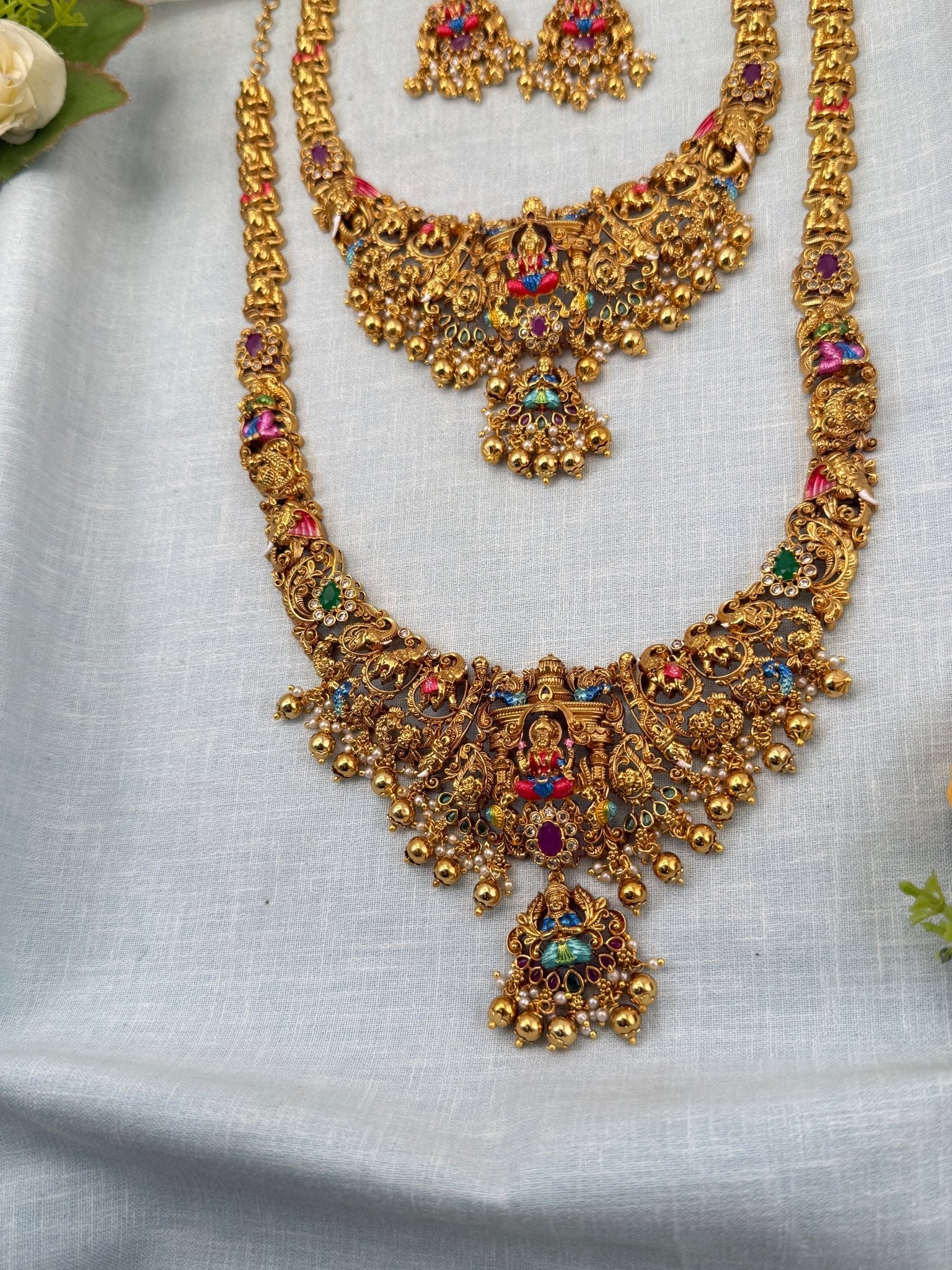 Royal Antique Semi - Bridal Necklace Set 0731 - Mahilas