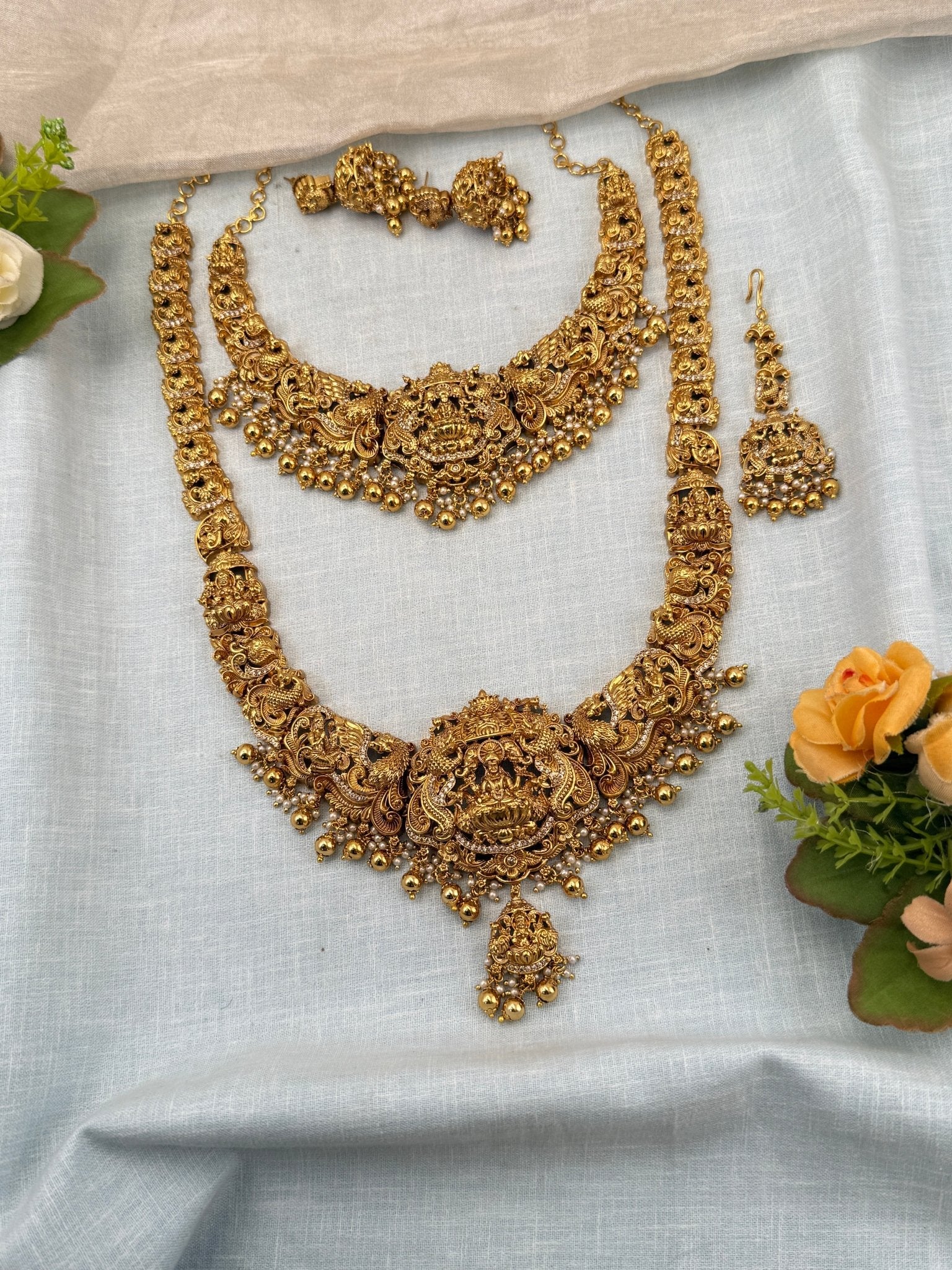 Royal Antique Semi - Bridal Necklace Set 0734 - Mahilas