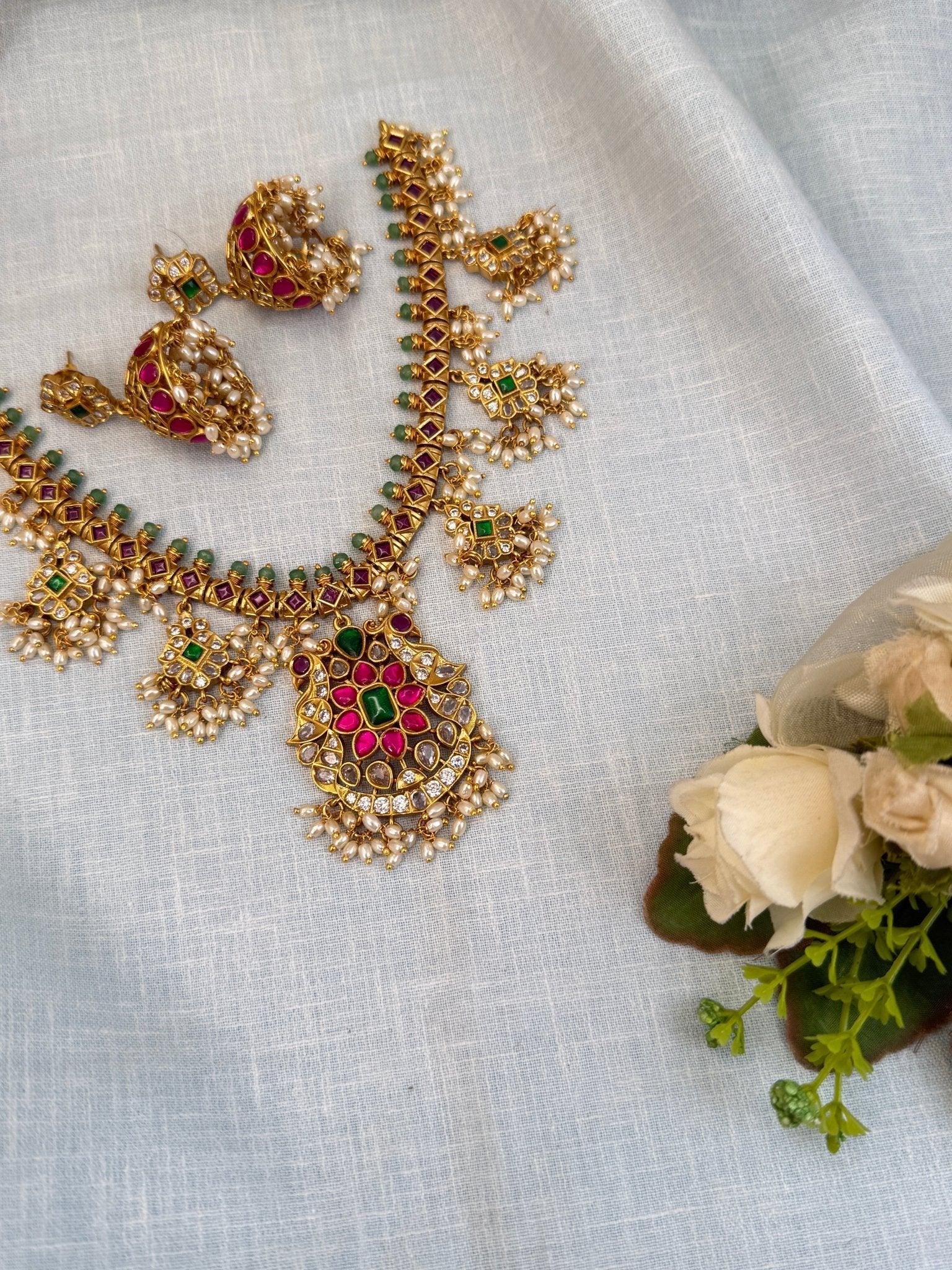 Royal Antique Short Guttapusalu Necklace Set 883 - Mahilas