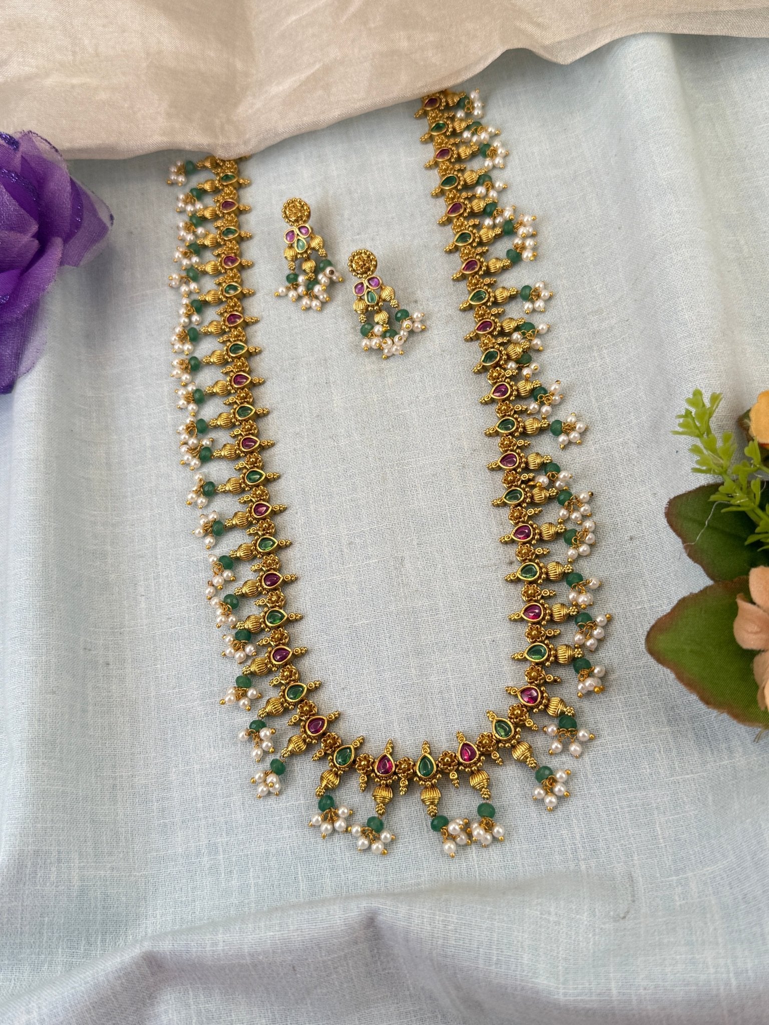 Royal Antique Simple Long Necklace Set 0857 - Mahilas