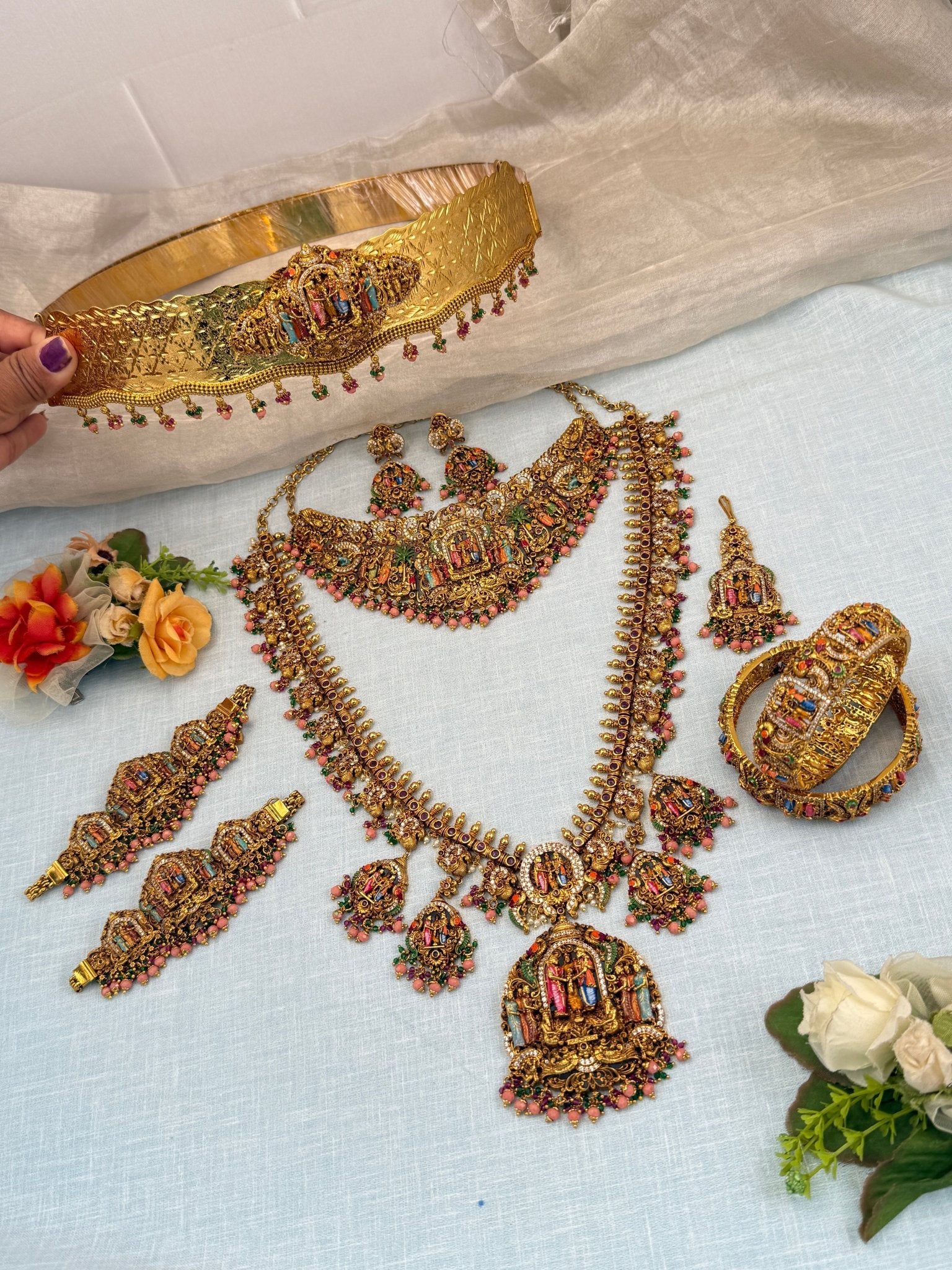 Royal Antique Srinivasa Kalyana Full Bridal Necklace Set 0574 - Mahilas