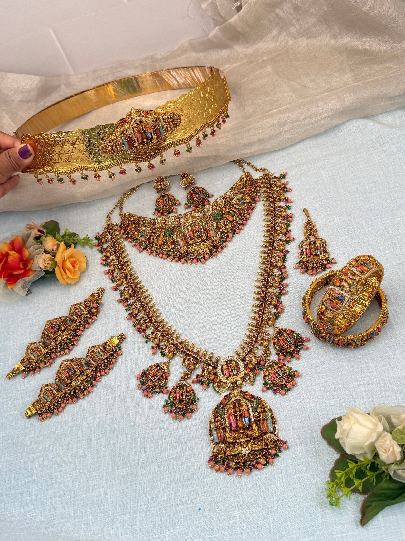 Royal Antique Srinivasa Kalyana Full Bridal Necklace Set 0574 - Mahilas