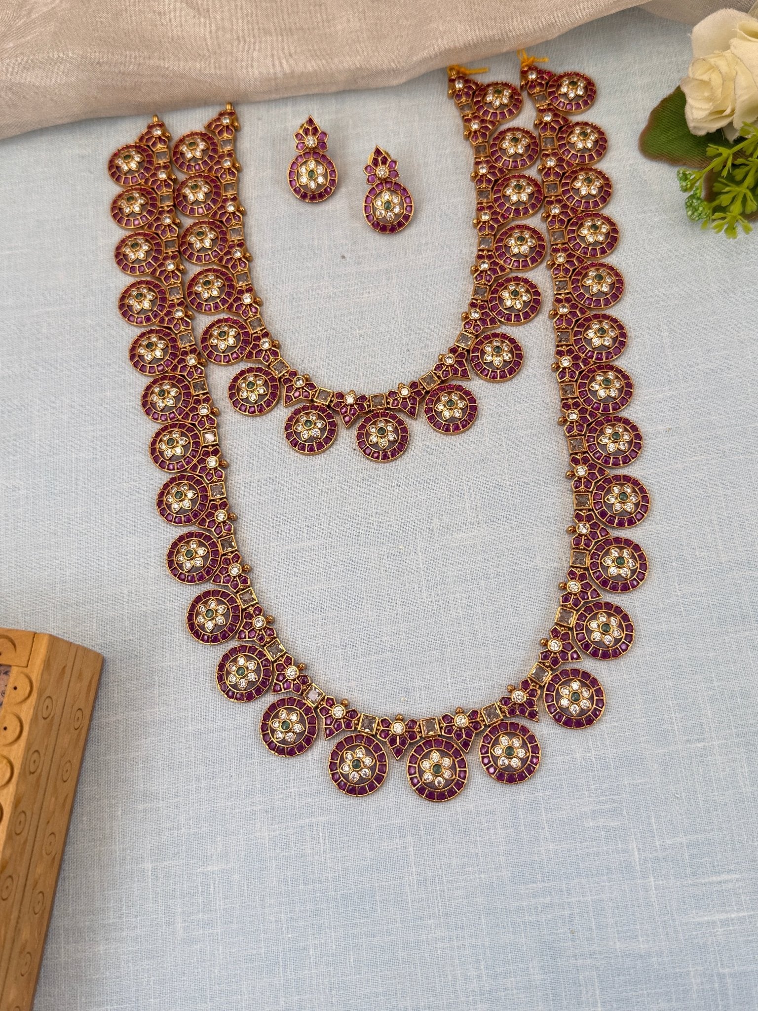 Royal Antique Stone Bottumala Bridal Necklace Set 0511 - Mahilas