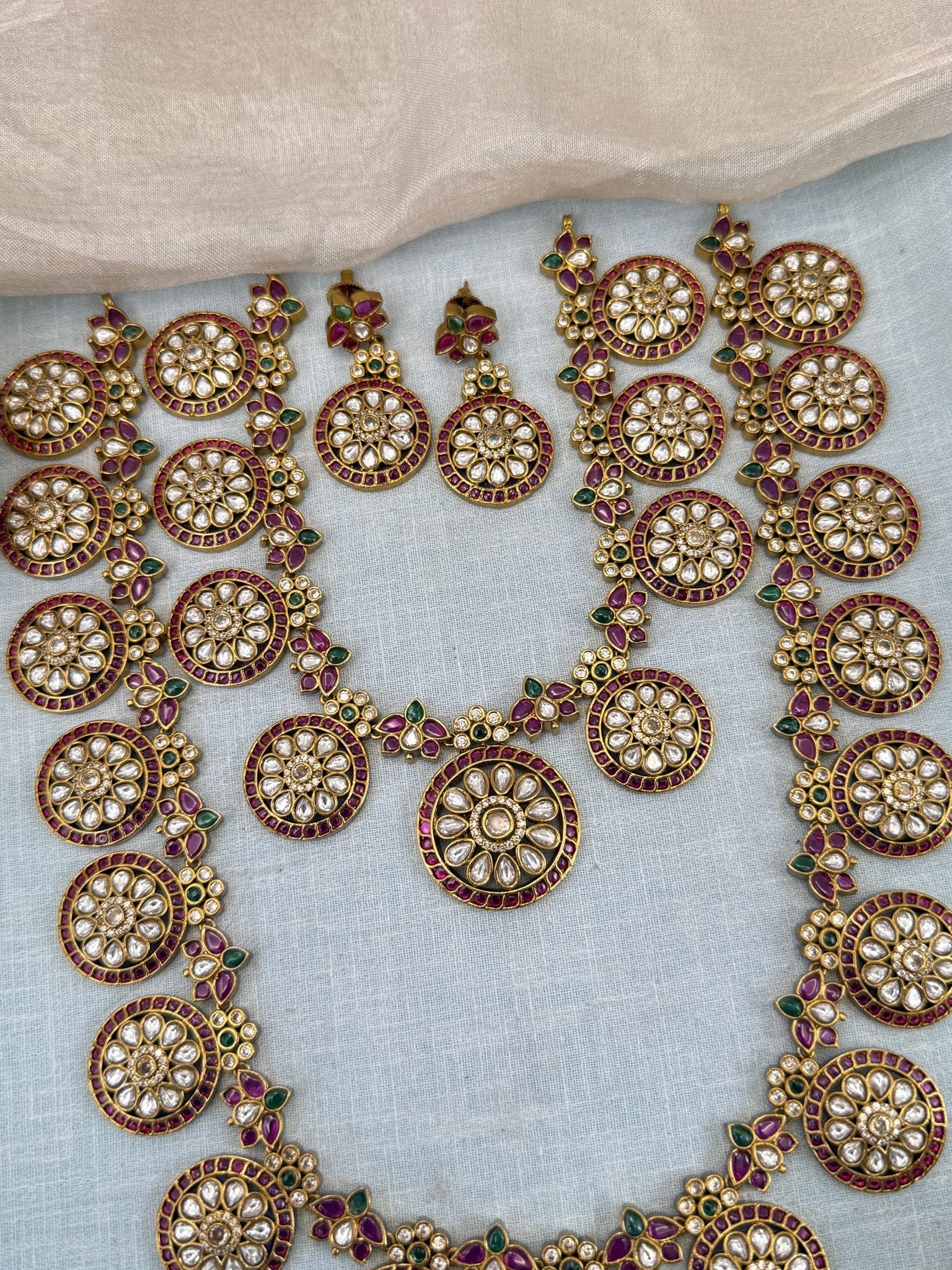 Royal Antique Stone Bottumala Bridal Necklace Set 0582 - Mahilas