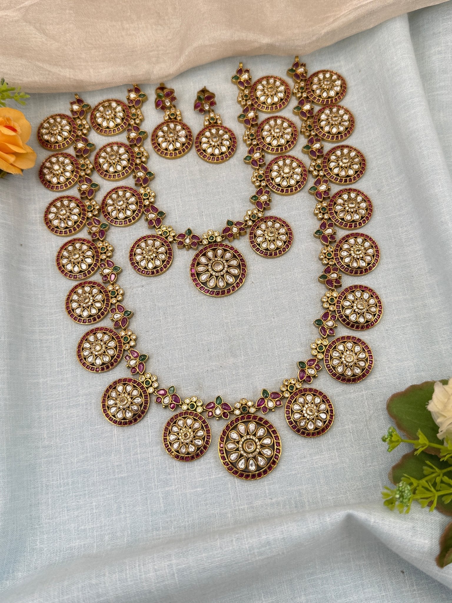 Royal Antique Stone Bottumala Bridal Necklace Set 0582 - Mahilas