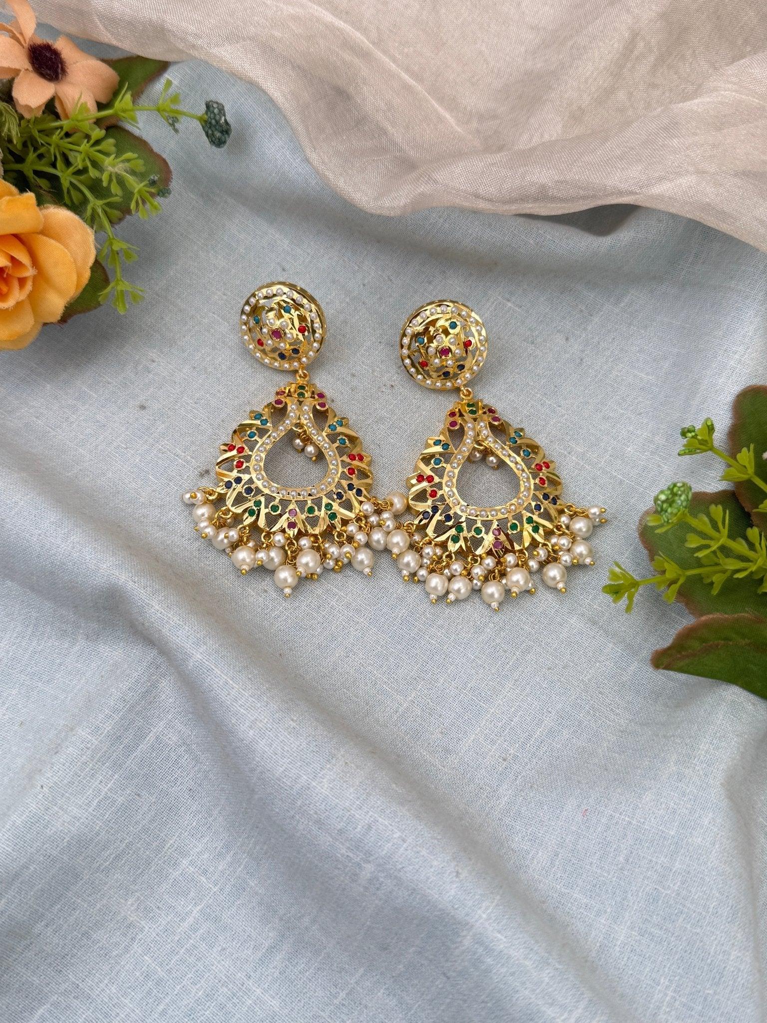 Royal Antique Stone Chandbali Earrings 0722 - Mahilas