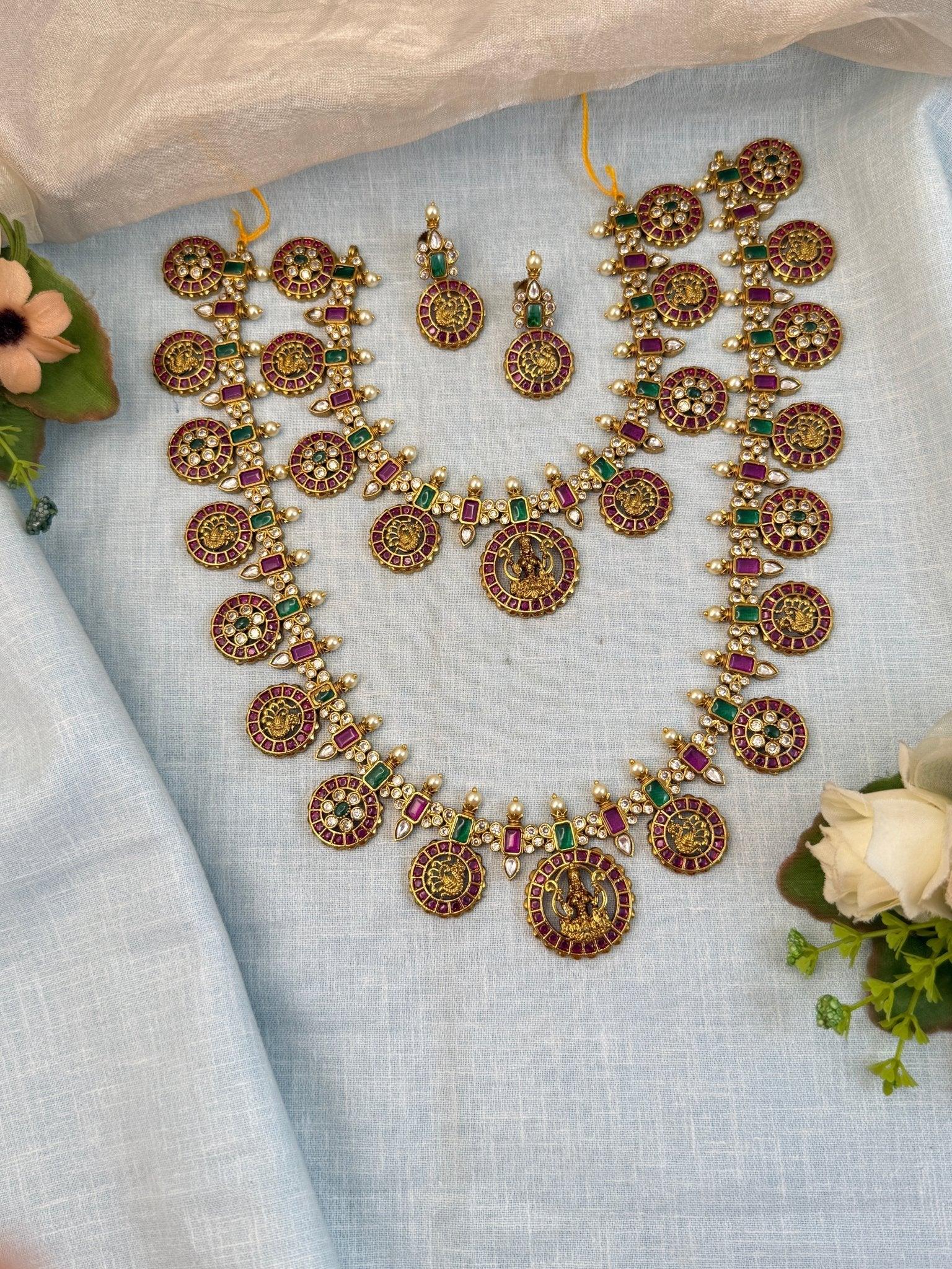 Royal Antique Stone Peacock Semi Bridal Necklace Set 947 - Mahilas