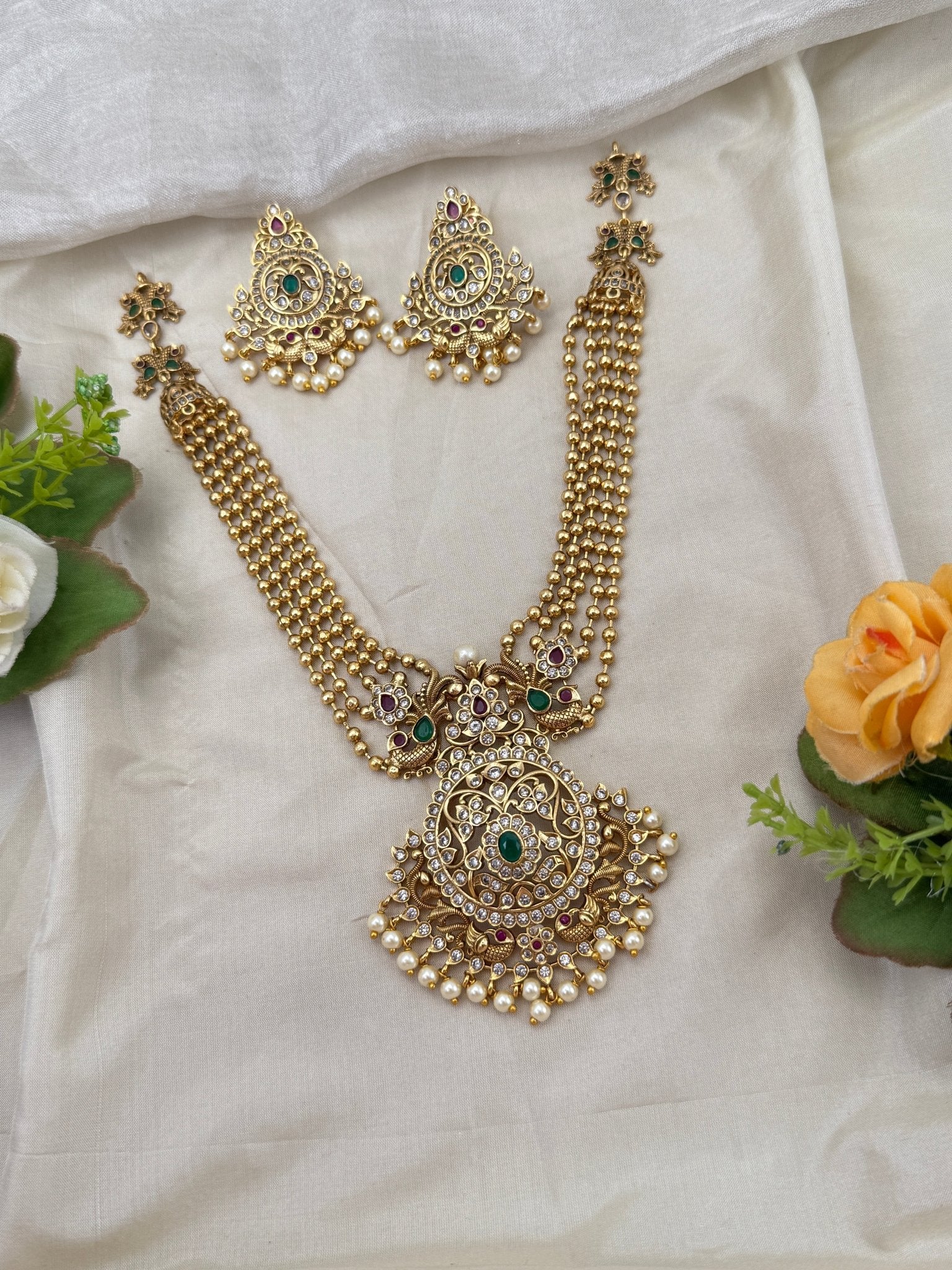 Royal Antique Stone Short Necklace Set 0697 - Mahilas