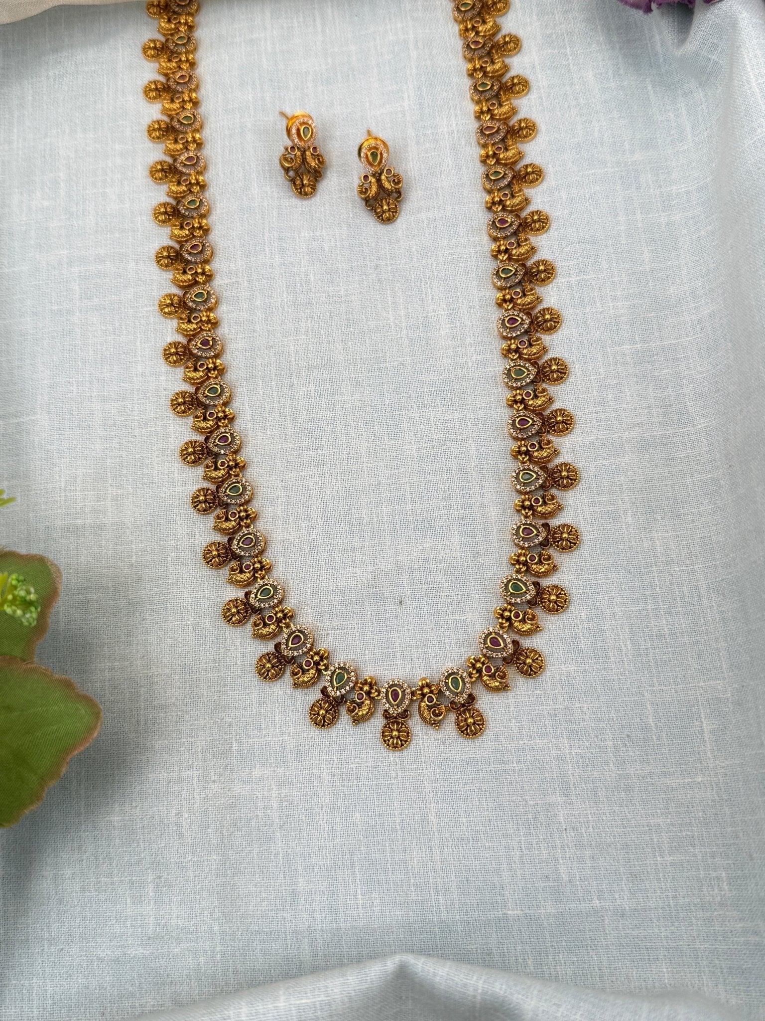 Royal Antique Stone Statement Long Necklace Set 0201 - Mahilas
