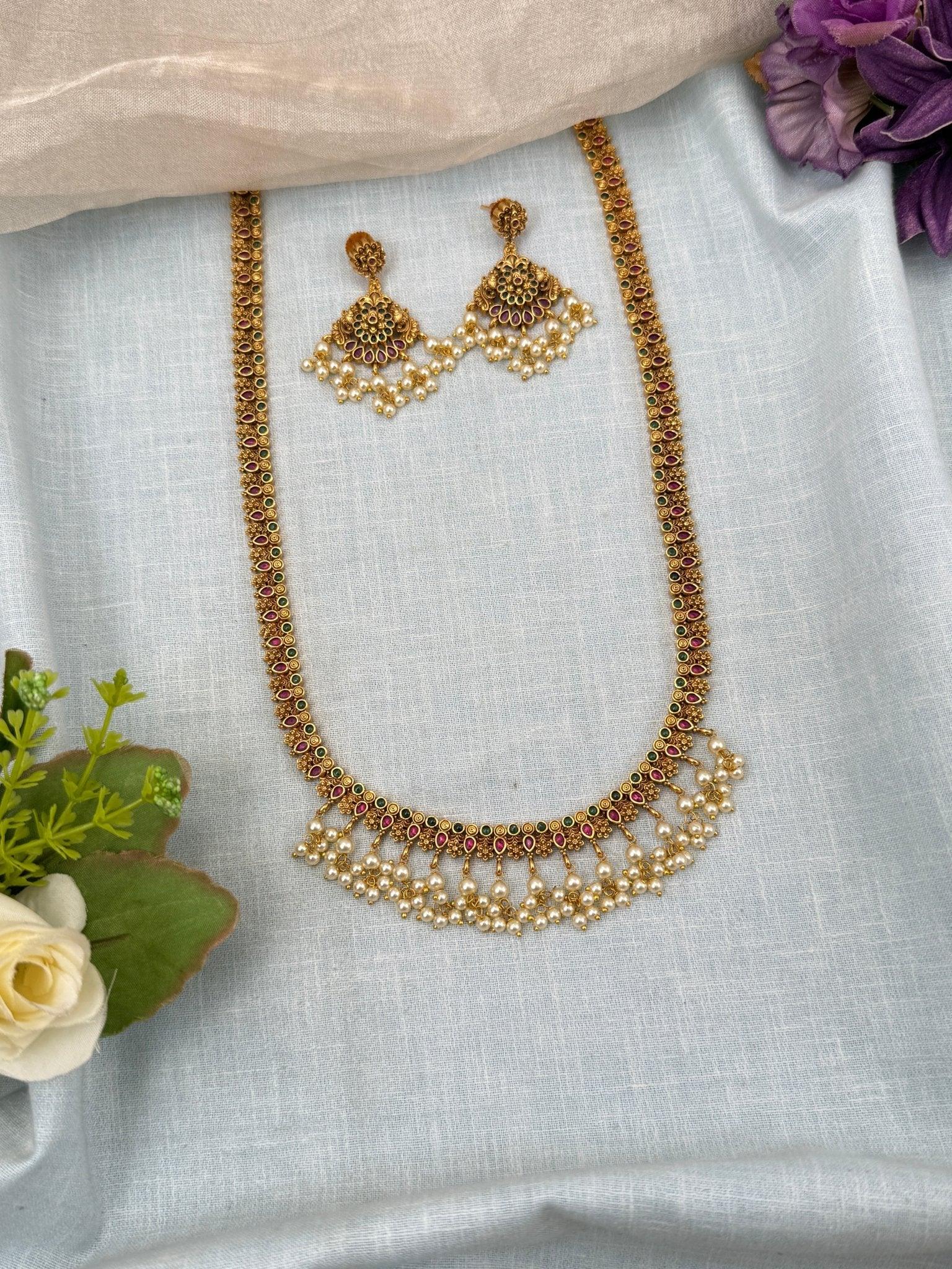 Royal Antique Stone Statement Long Necklace Set 0202 - Mahilas