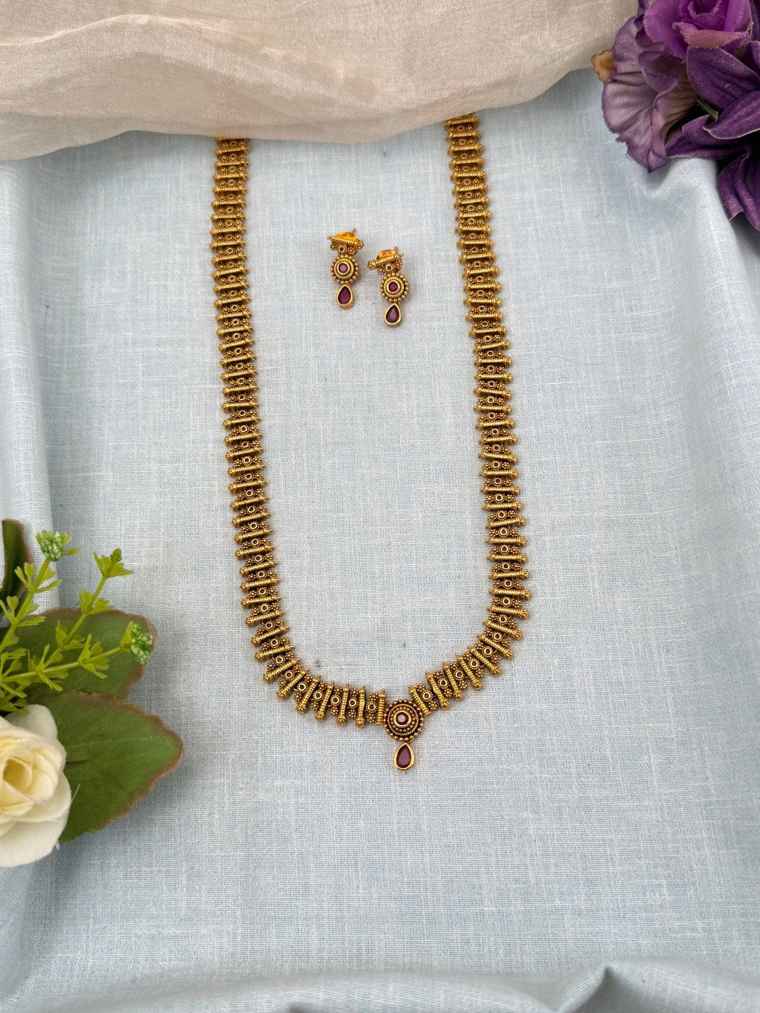 Royal Antique Stone Statement Long Necklace Set 0205 - Mahilas
