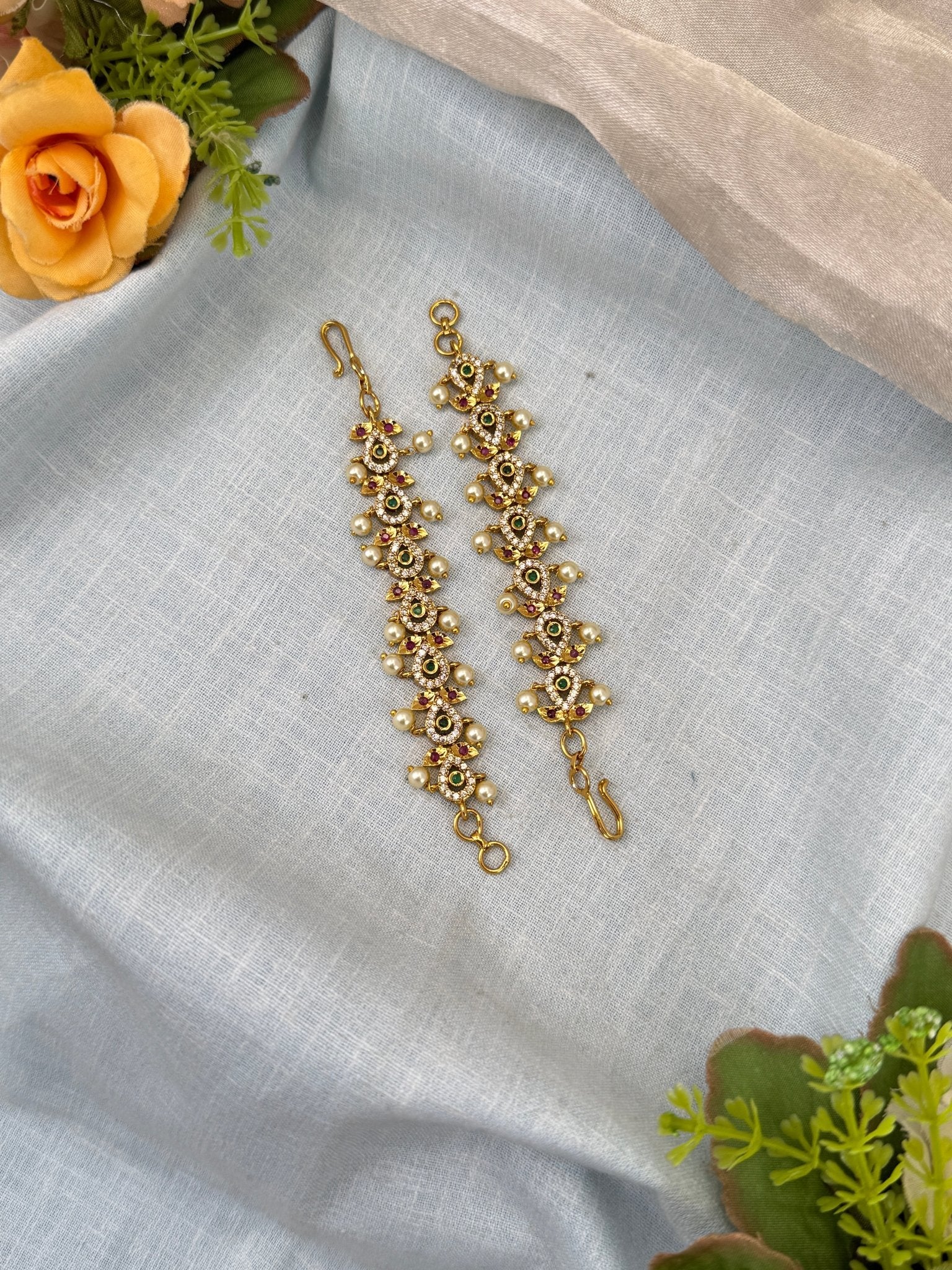 Royal Antique Stone Straight Maatal Earchain 360 - Mahilas