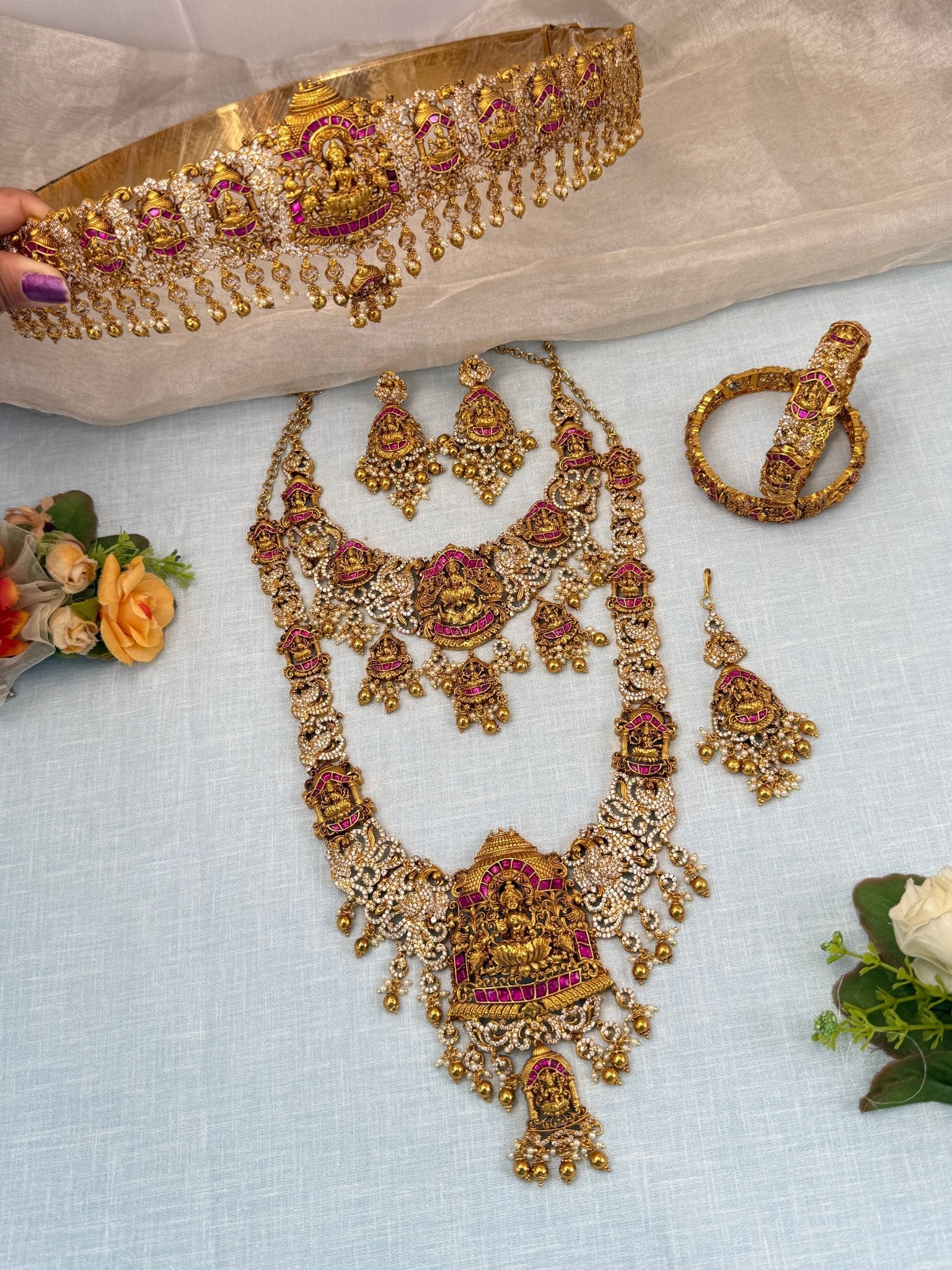 Royal Antique Stone Temple Full Bridal Necklace Set 0571 - Mahilas