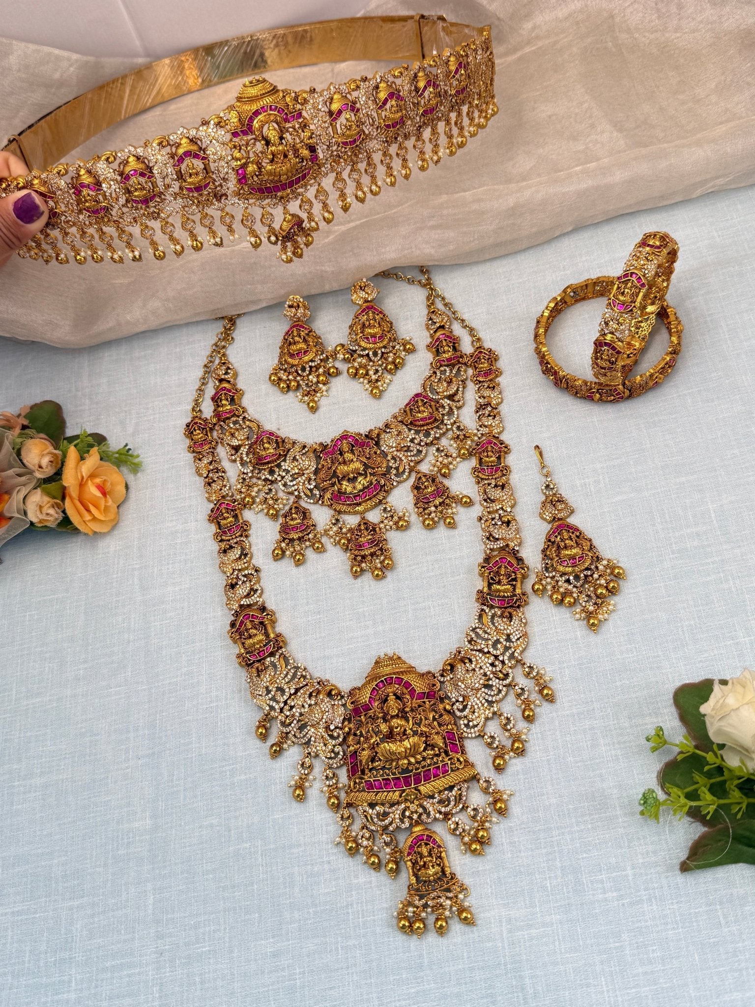 Royal Antique Stone Temple Full Bridal Necklace Set 0571 - Mahilas