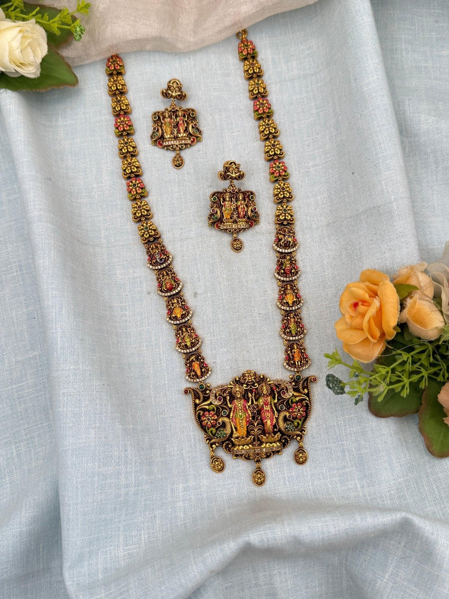 Royal Antique Temple Mid Long Necklace Set 984 - Mahilas