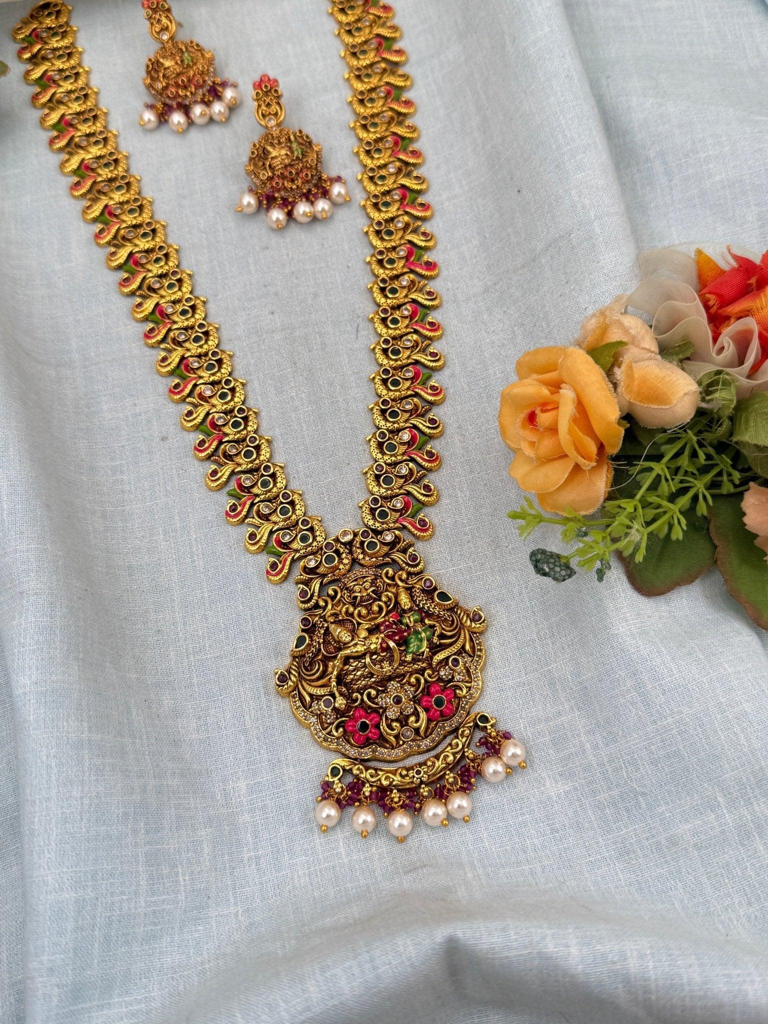Royal Antique Temple Mid Long Necklace Set 985 - Mahilas