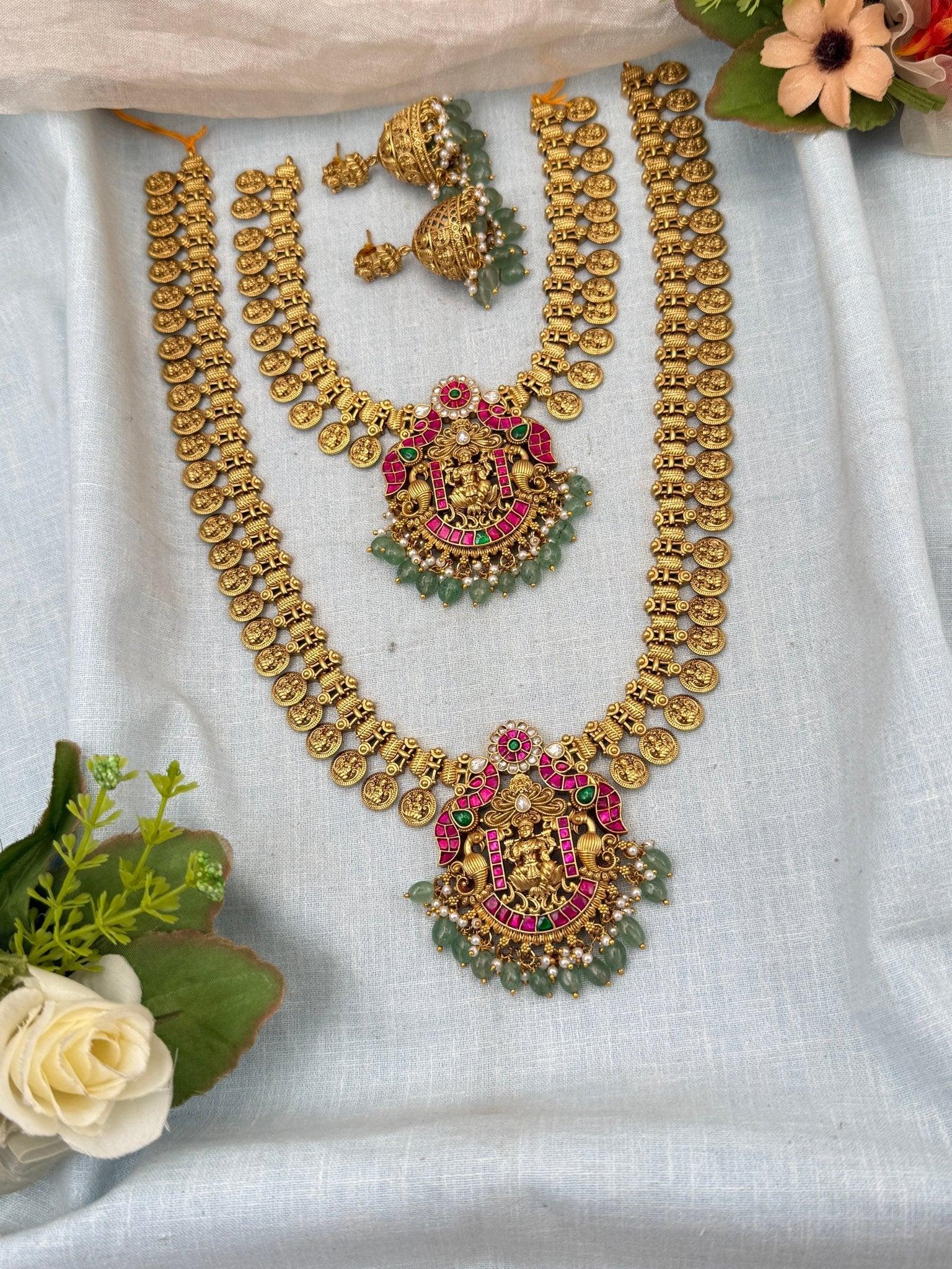 Royal Jadau Antique Kaasu Semi Bridal Necklace Set 0179 - Mahilas