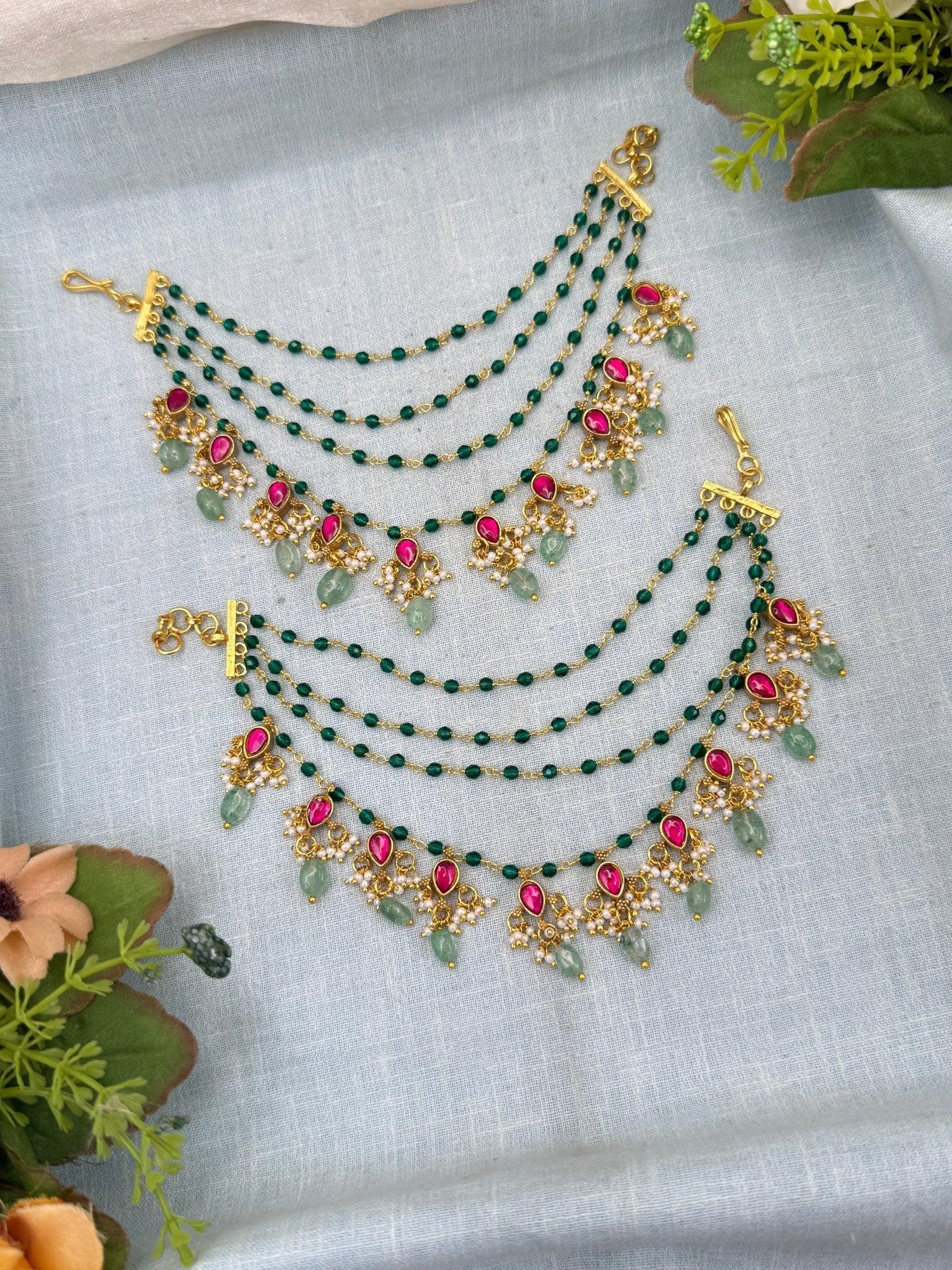 Royal Jadau Antique Pearl Beads Maatal Earchain 310 - Mahilas