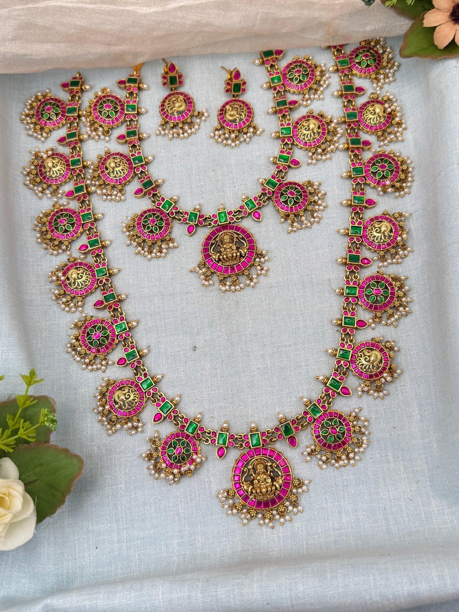 Royal Jadau Kundan Bottumala Style Semi Bridal Necklace Set 582 - Mahilas