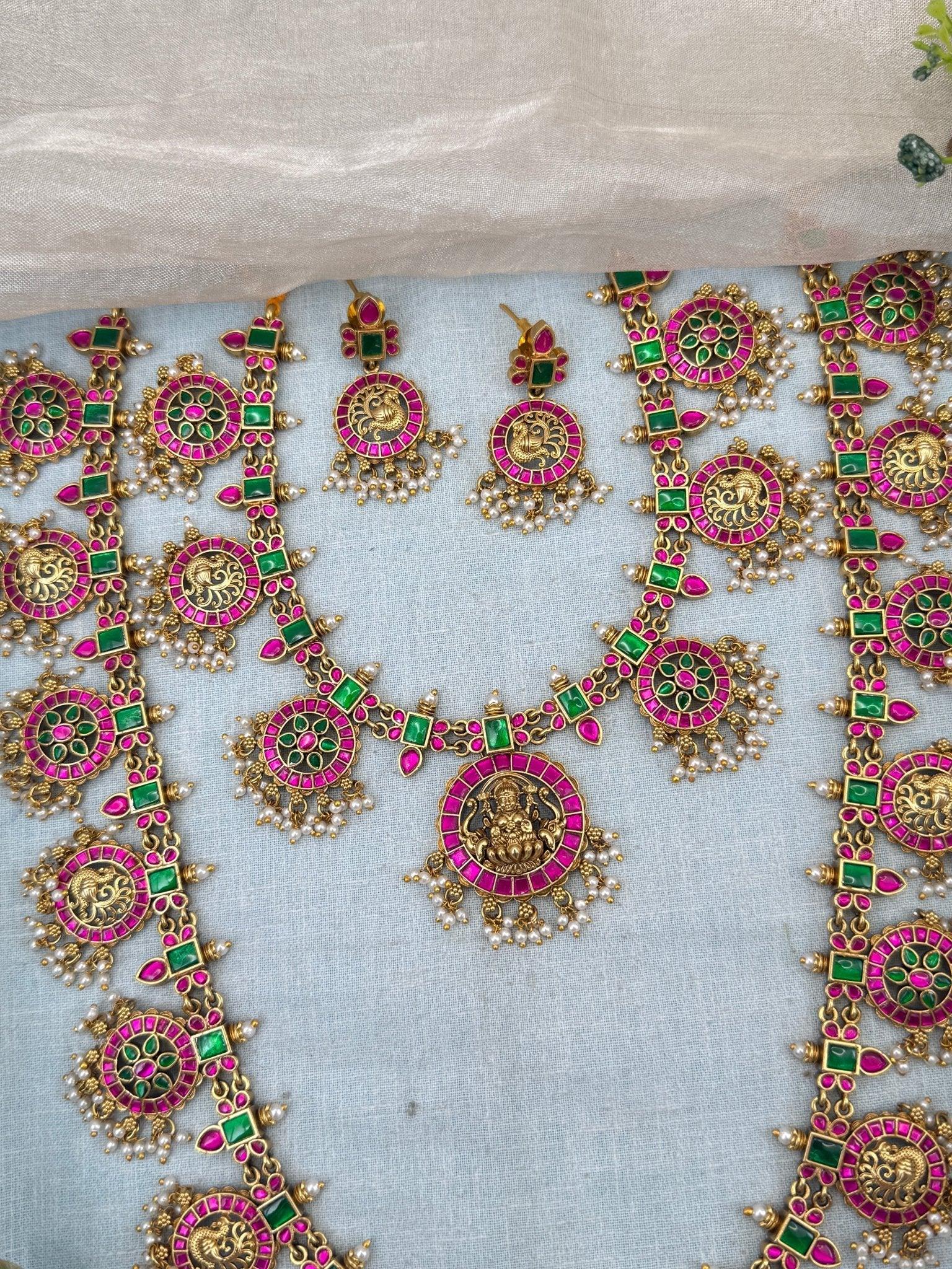 Royal Jadau Kundan Bottumala Style Semi Bridal Necklace Set 582 - Mahilas