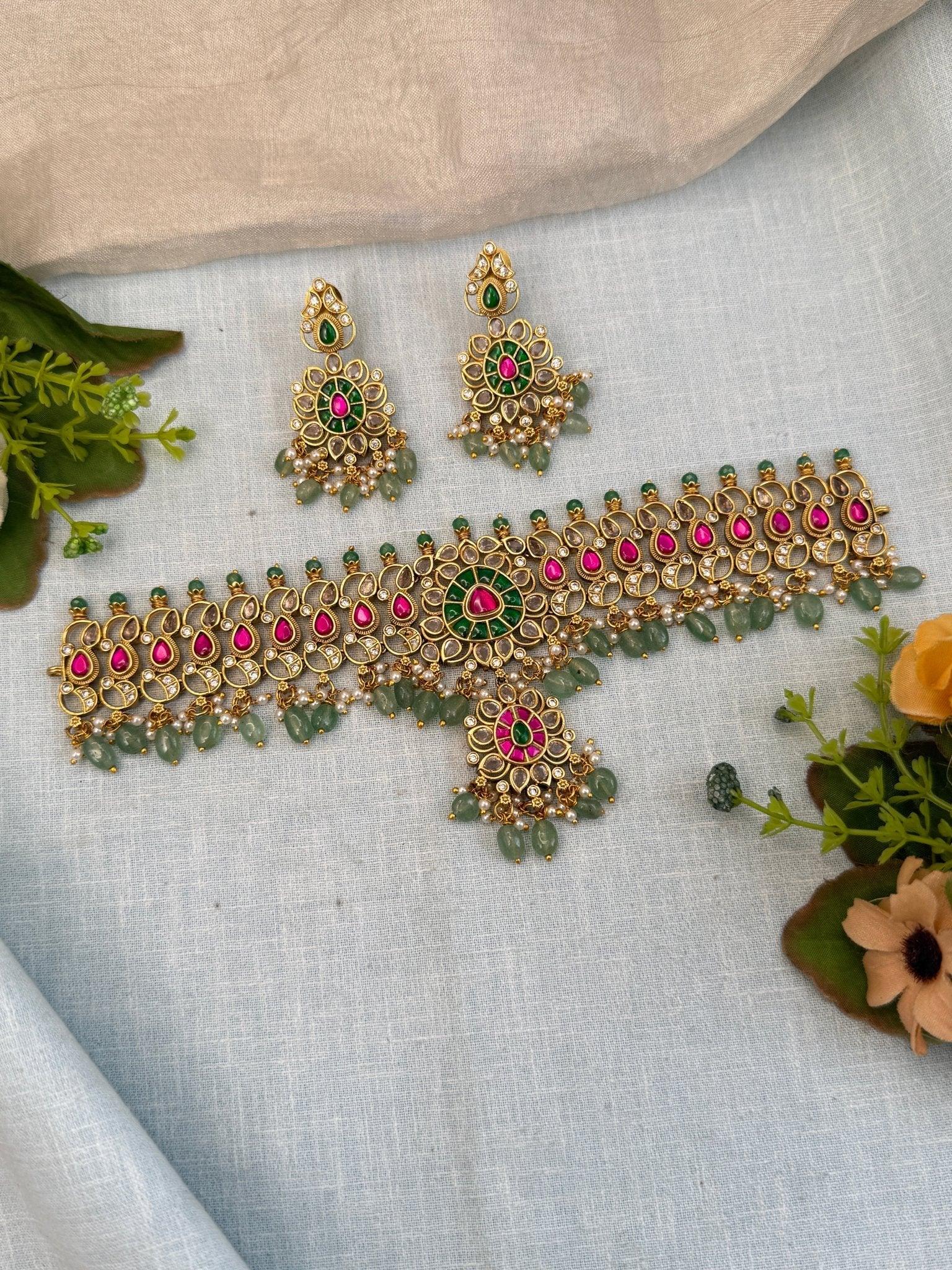 Royal Jadau Kundan Choker Necklace Set 572 - Mahilas